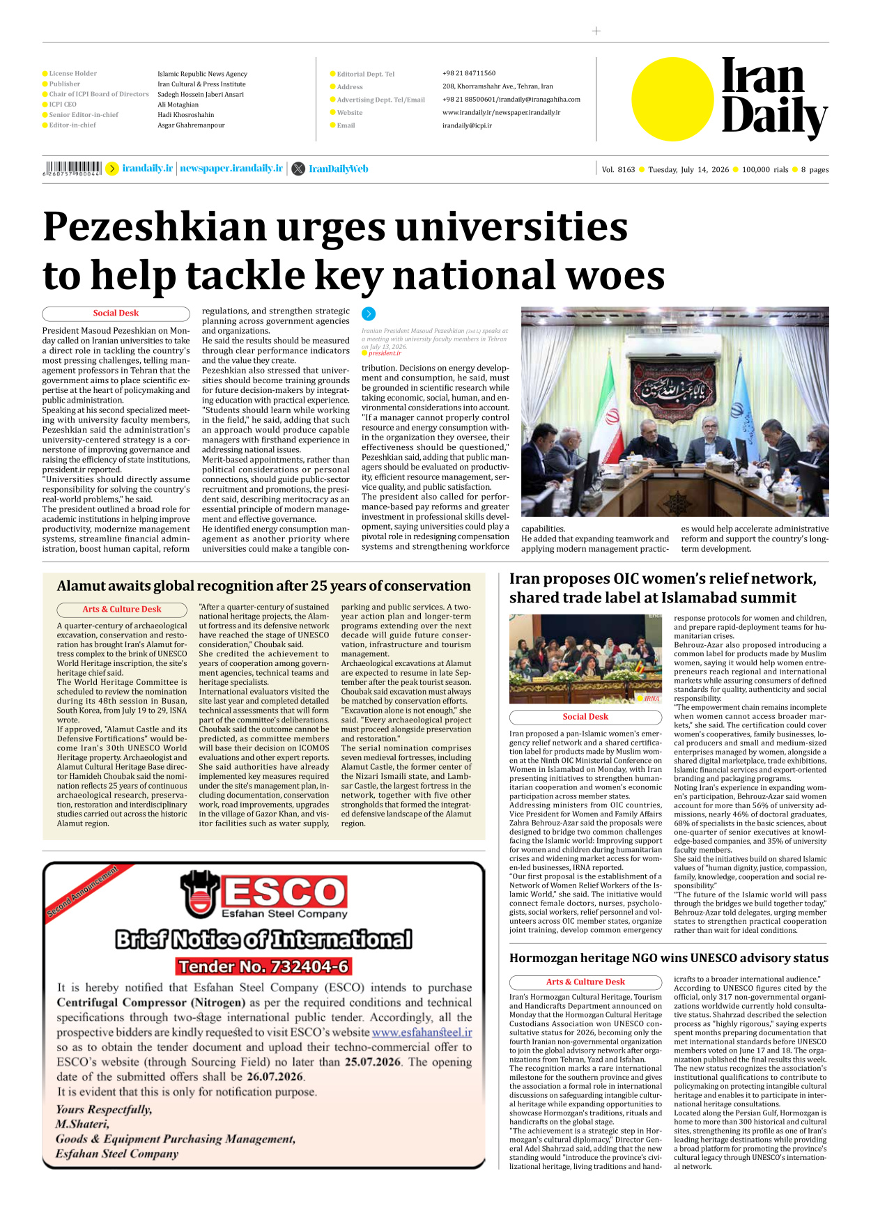 Iran Daily - Number Eight Thousand One Hundred and Sixty Three - 14 July 2026 - Page 8