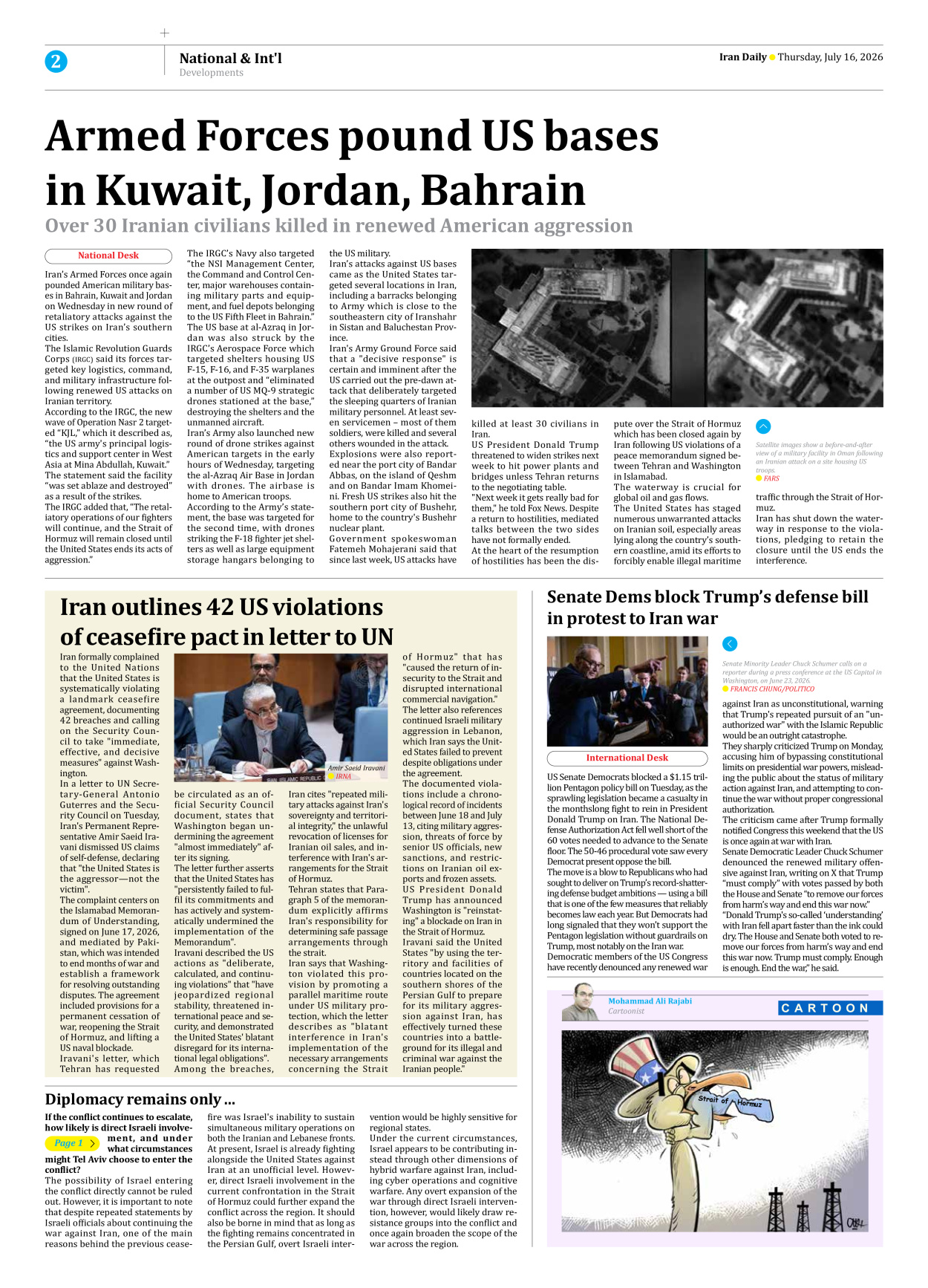 Iran Daily - Number Eight Thousand One Hundred and Sixty Five - 16 July 2026 - Page 2