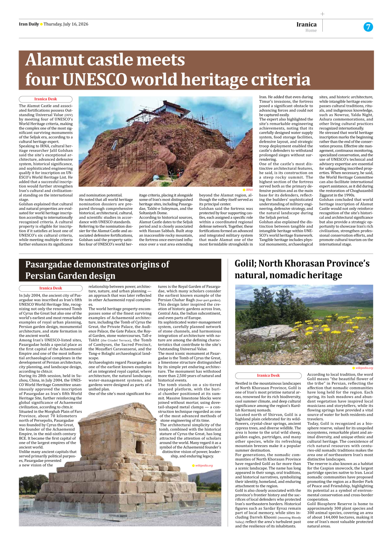 Iran Daily - Number Eight Thousand One Hundred and Sixty Five - 16 July 2026 - Page 7