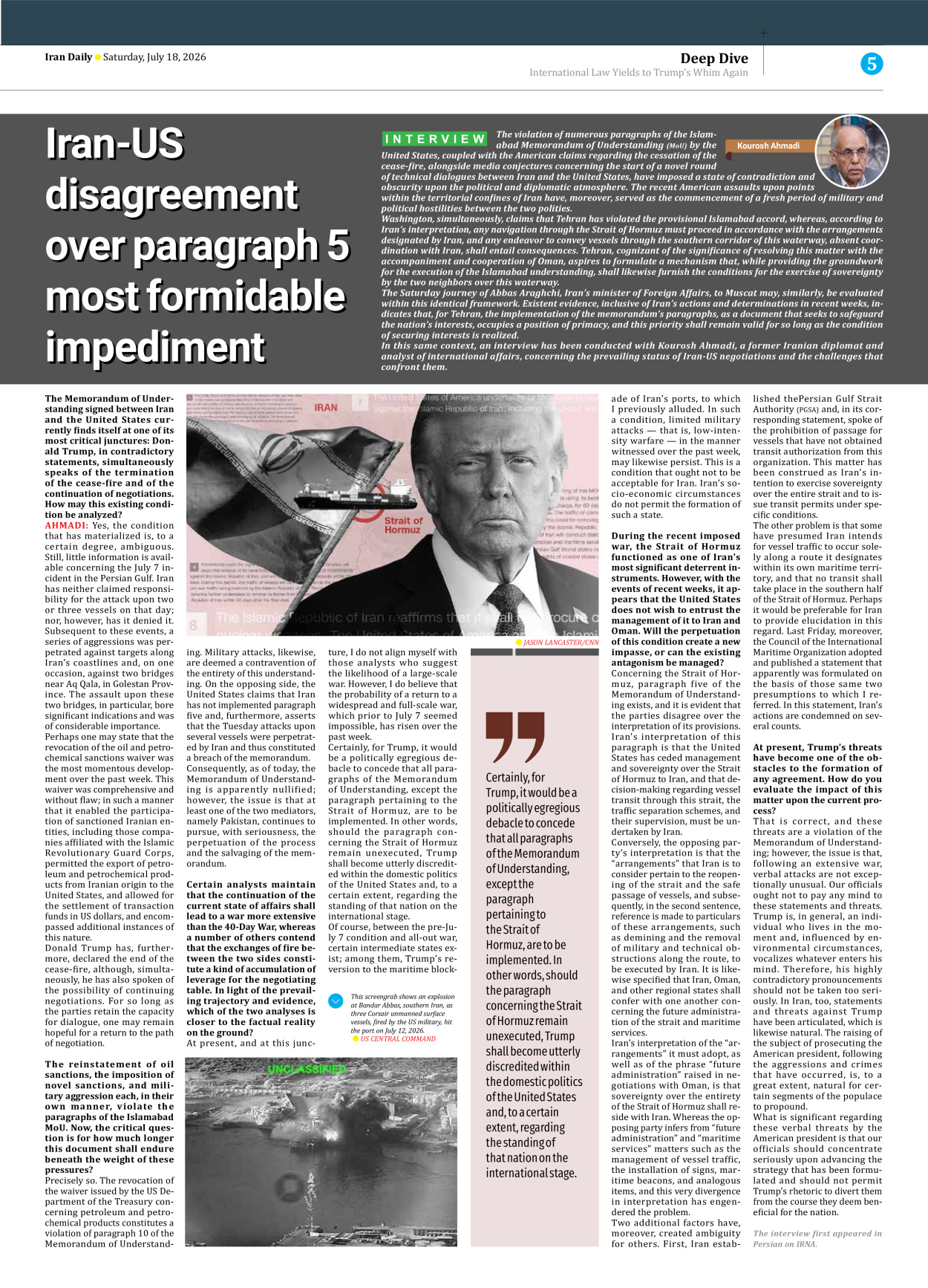 Iran Daily - Number Eight Thousand One Hundred and Sixty Six - 18 July 2026 - Page 5
