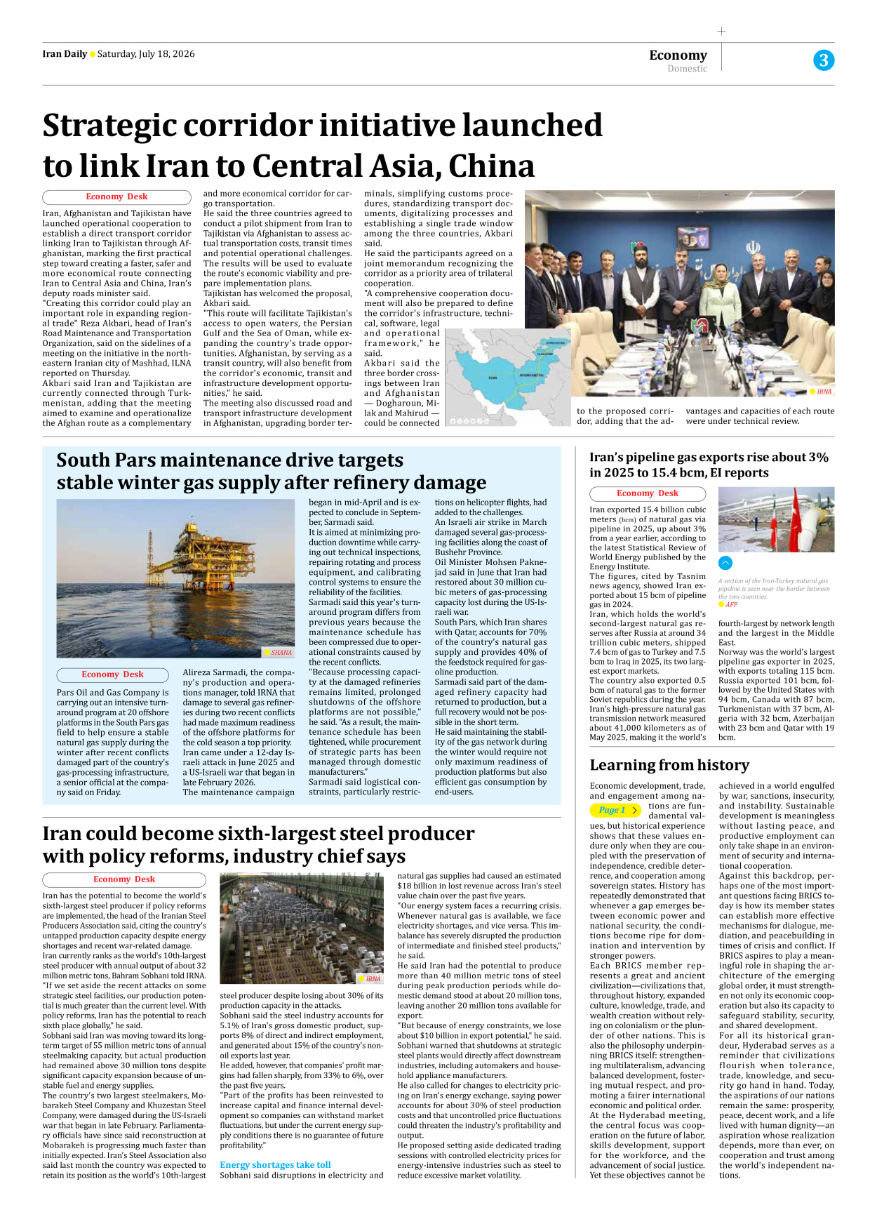 Iran Daily - Number Eight Thousand One Hundred and Sixty Six - 18 July 2026 - Page 3