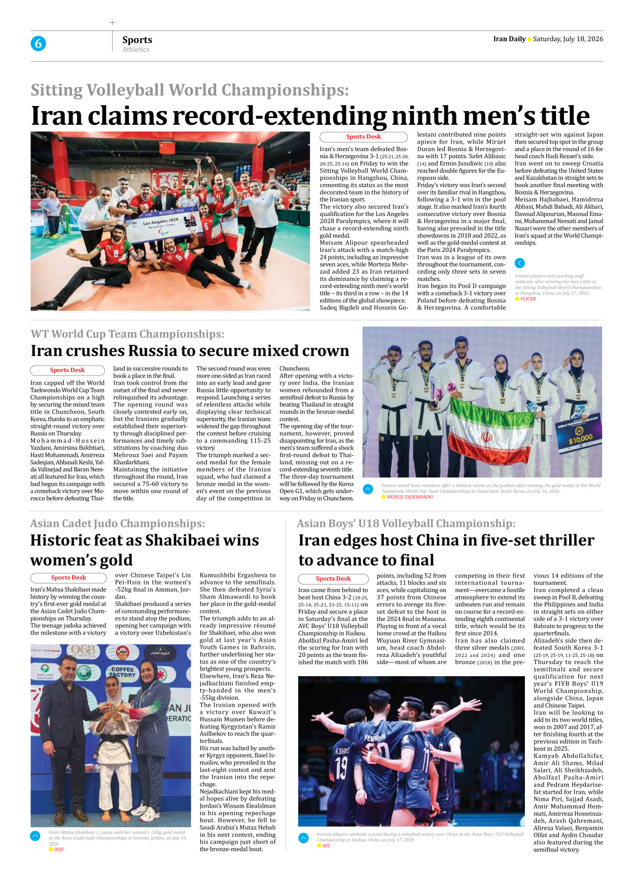 Iran Daily - Number Eight Thousand One Hundred and Sixty Six - 18 July 2026 - Page 6