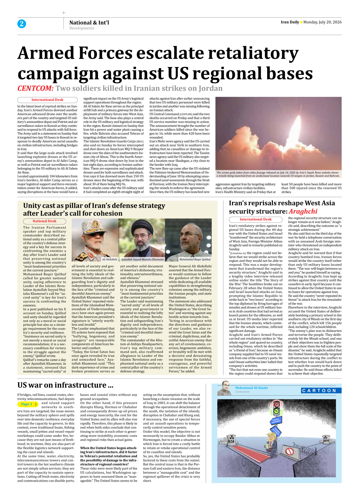 Iran Daily - Number Eight Thousand One Hundred and Sixty Eight - 20 July 2026 - Page 2