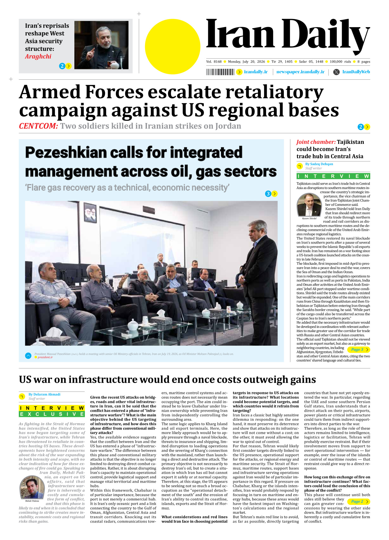 Iran Daily - Number Eight Thousand One Hundred and Sixty Eight - 20 July 2026