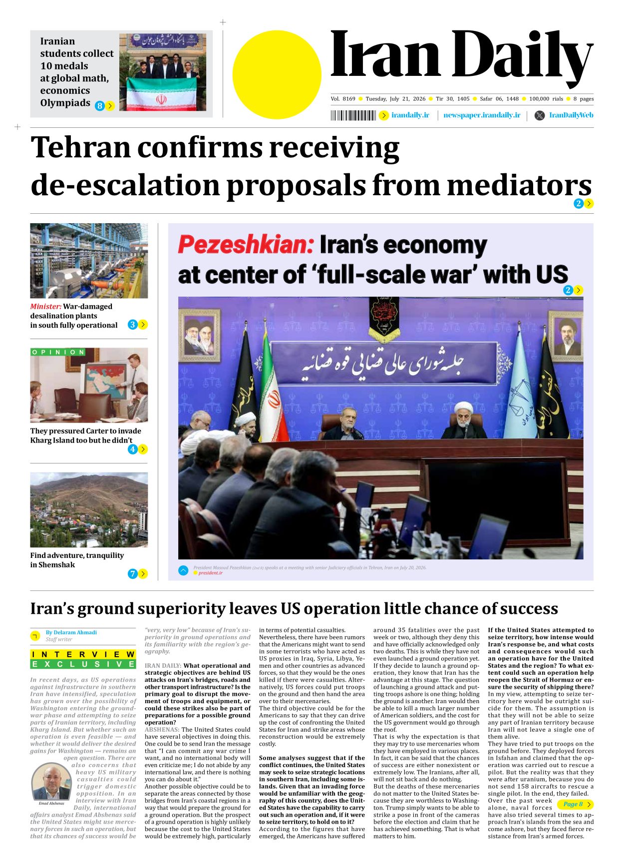 Iran Daily - Number Eight Thousand One Hundred and Sixty Nine - 21 July 2026