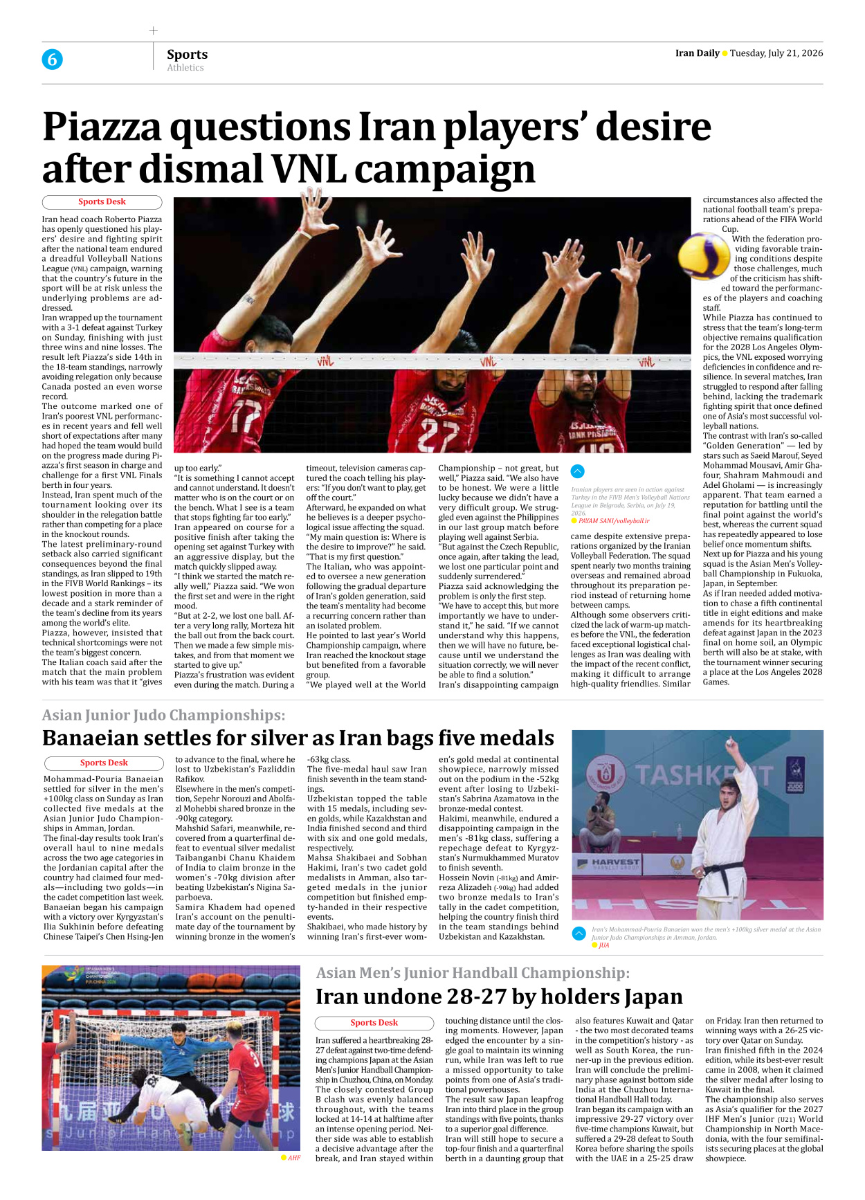 Iran Daily - Number Eight Thousand One Hundred and Sixty Nine - 21 July 2026 - Page 6