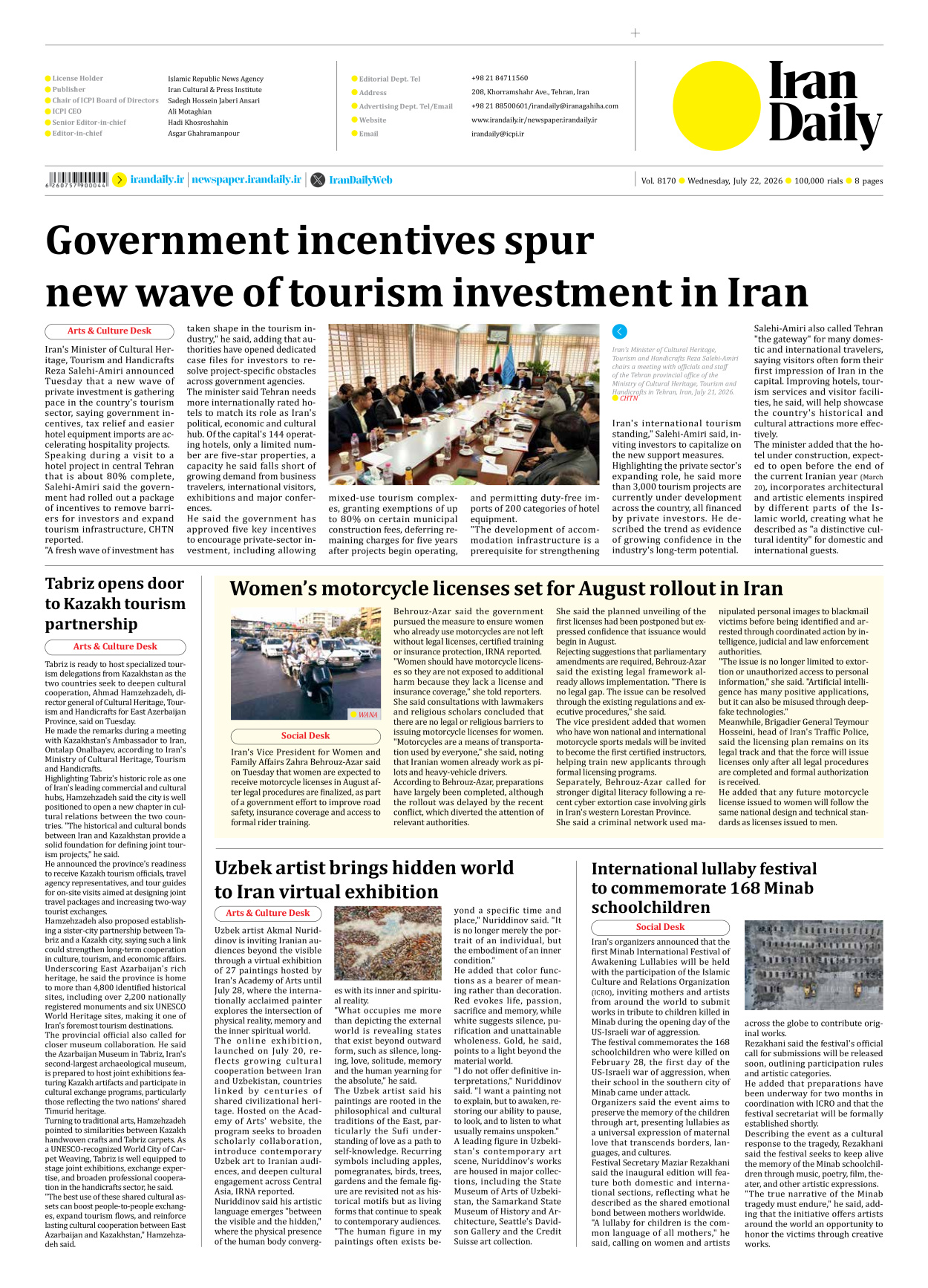 Iran Daily - Number Eight Thousand One Hundred and Seventy - 22 July 2026 - Page 8