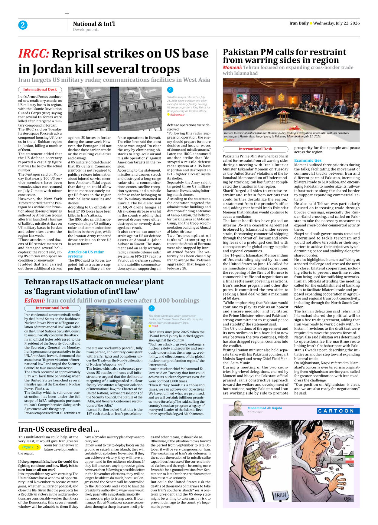 Iran Daily - Number Eight Thousand One Hundred and Seventy - 22 July 2026 - Page 2