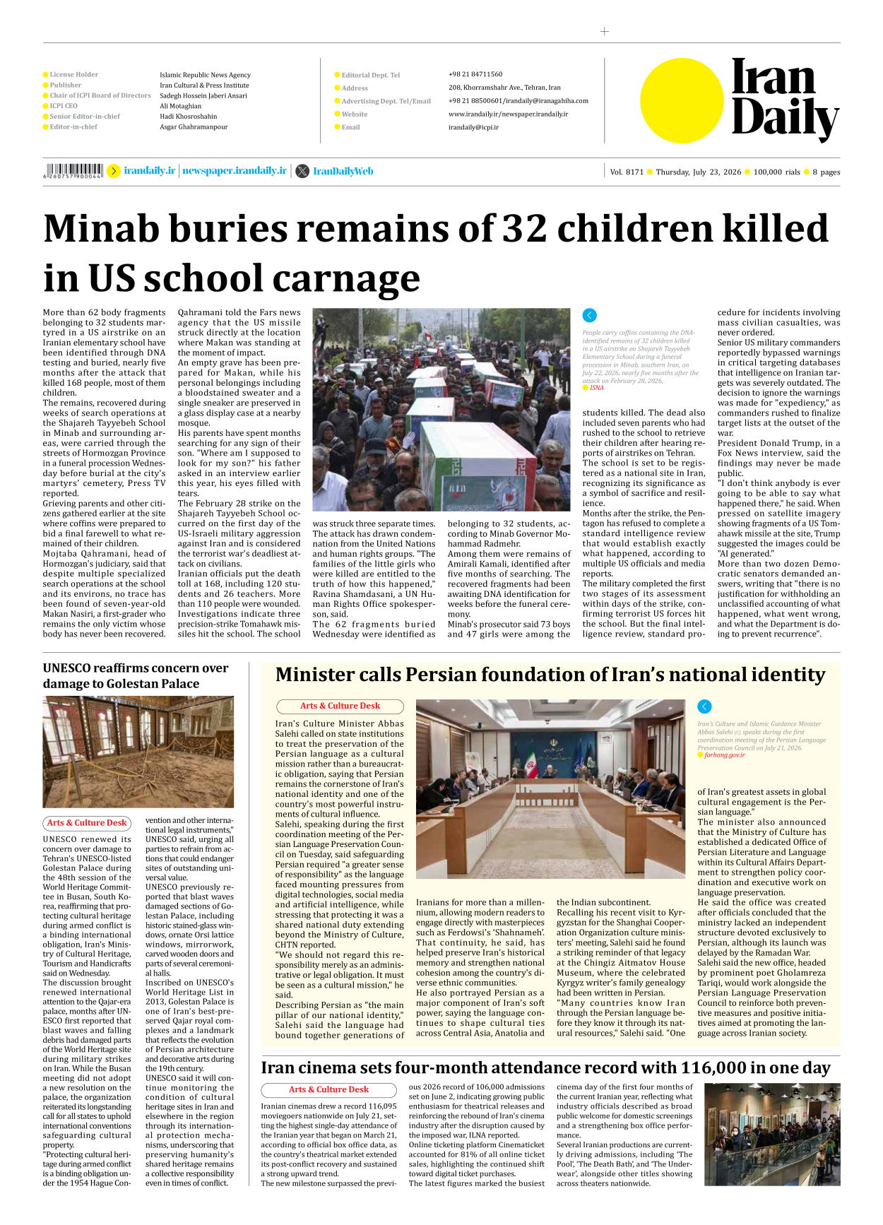 Iran Daily - Number Eight Thousand One Hundred and Seventy One - 23 July 2026 - Page 8