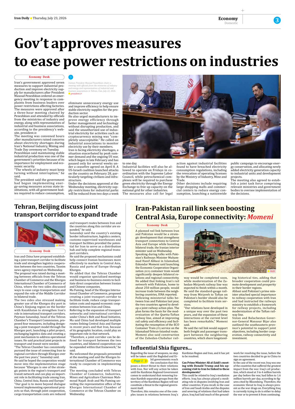 Iran Daily - Number Eight Thousand One Hundred and Seventy One - 23 July 2026 - Page 3