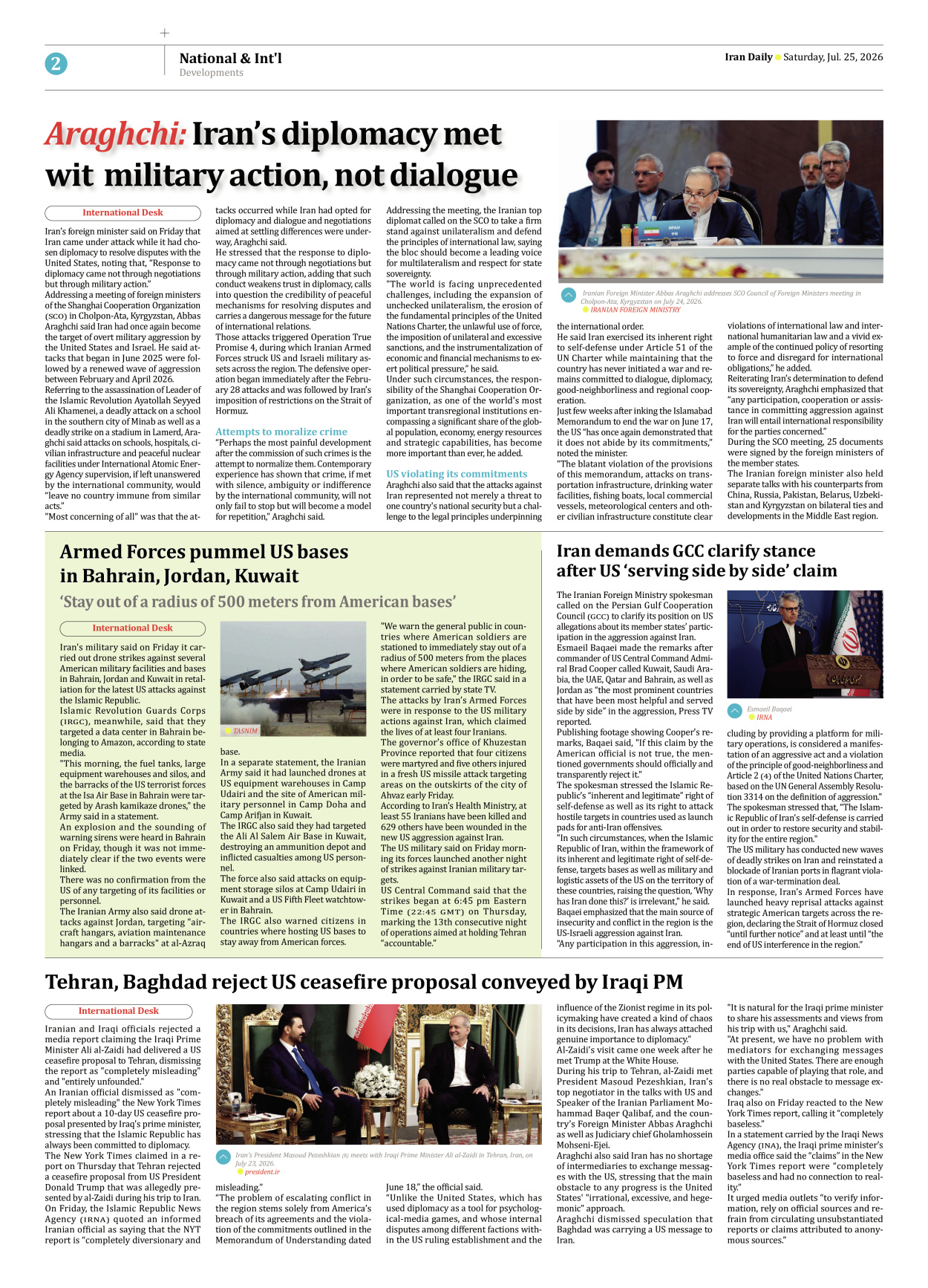 Iran Daily - Number Eight Thousand One Hundred and Seventy Two - 25 July 2026 - Page 2