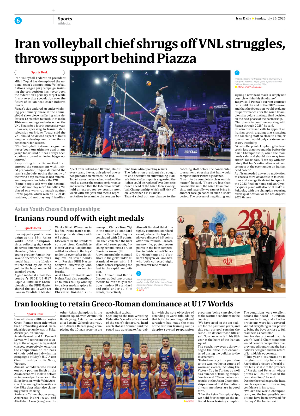 Iran Daily - Number Eight Thousand One Hundred and Seventy Three - 26 July 2026 - Page 6