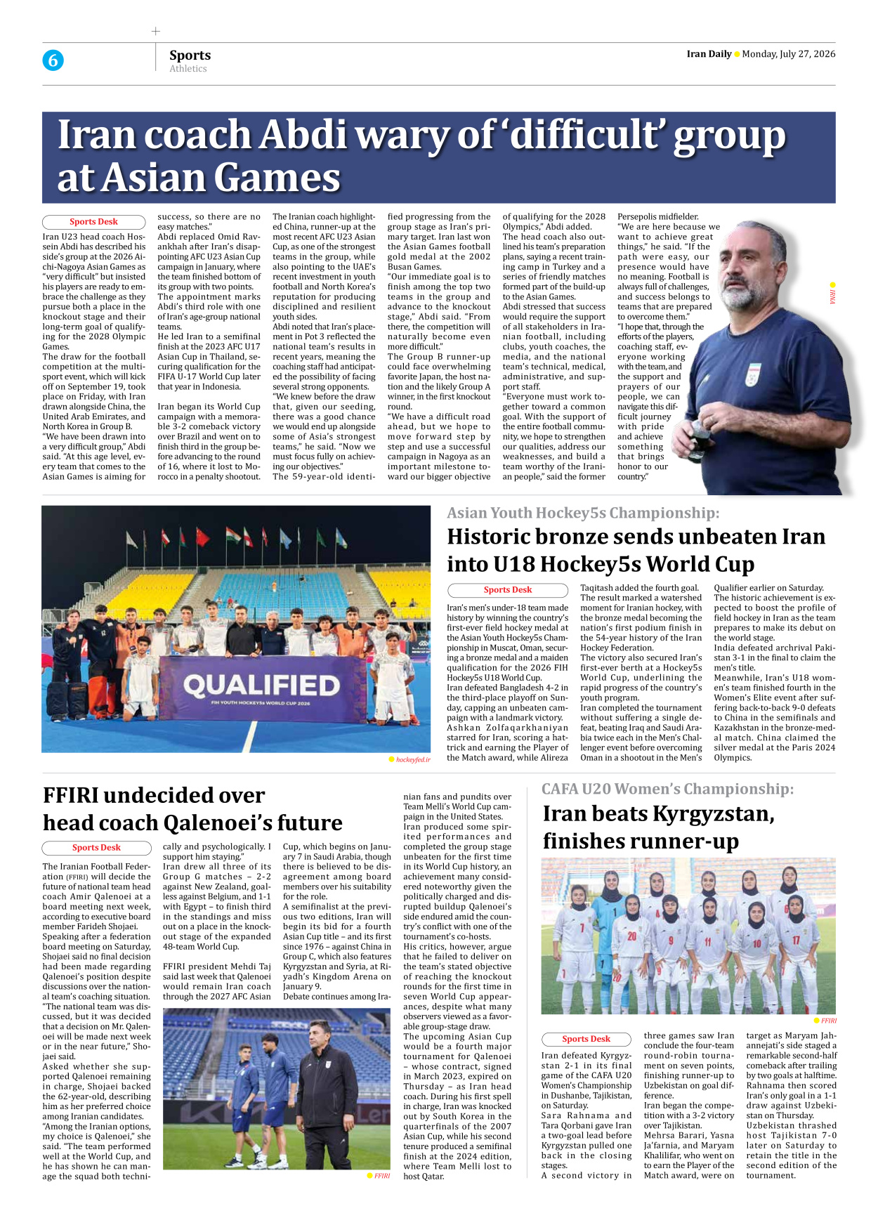 Iran Daily - Number Eight Thousand One Hundred and Seventy Four - 27 July 2026 - Page 6