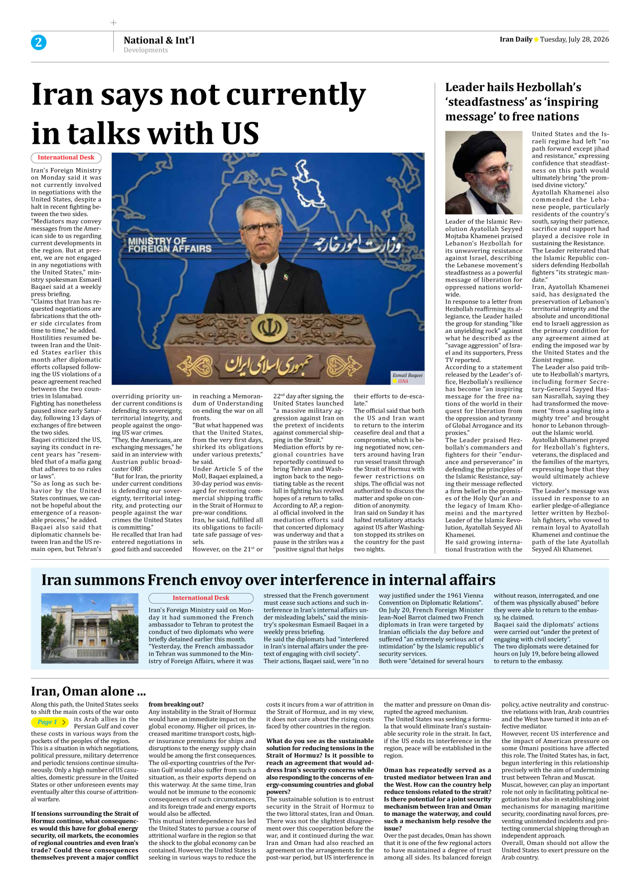 Iran Daily - Number Eight Thousand One Hundred and Seventy Five - 28 July 2026 - Page 2