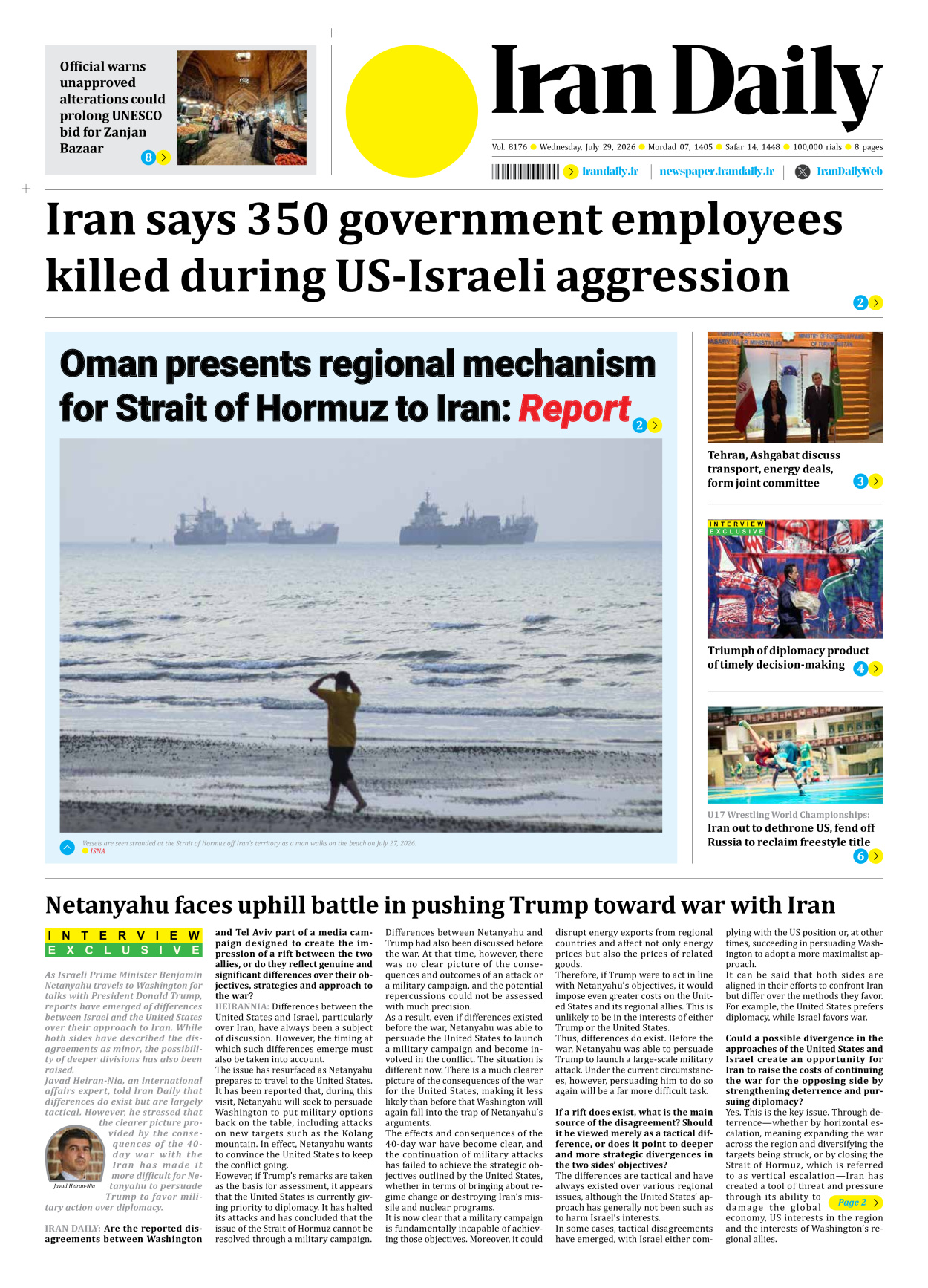 Iran Daily - Number Eight Thousand One Hundred and Seventy Six - 29 July 2026