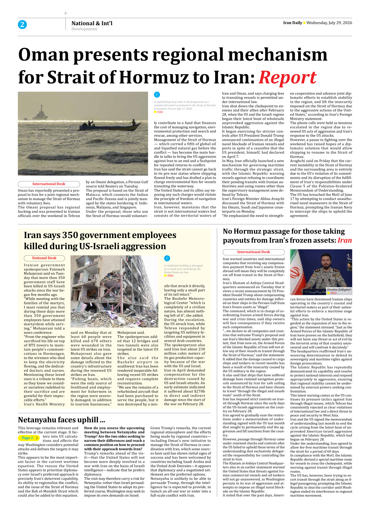 Iran Daily - Number Eight Thousand One Hundred and Seventy Six - 29 July 2026 - Page 2