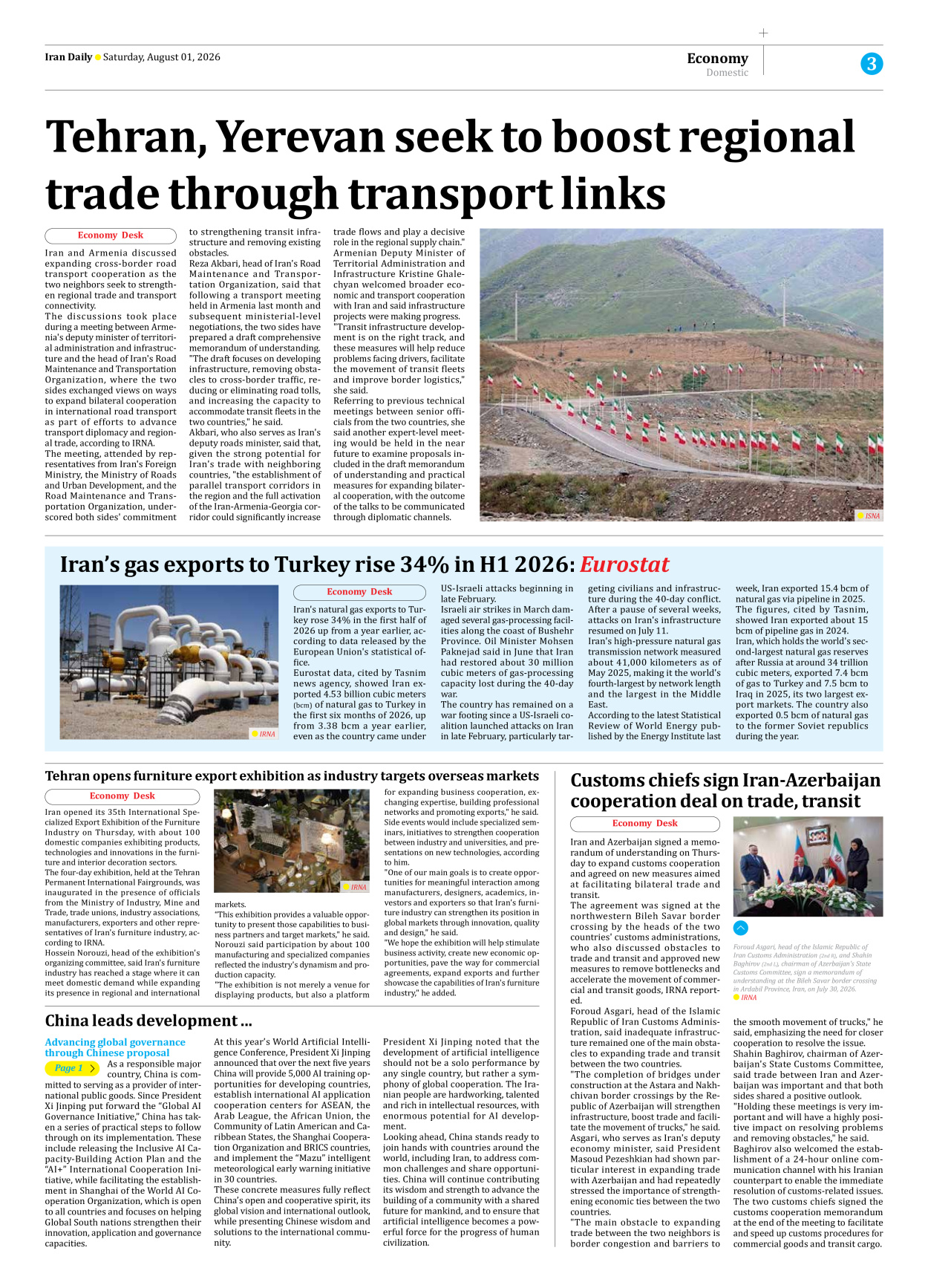 Iran Daily - Number Eight Thousand One Hundred and Seventy Eight - 01 August 2026 - Page 3