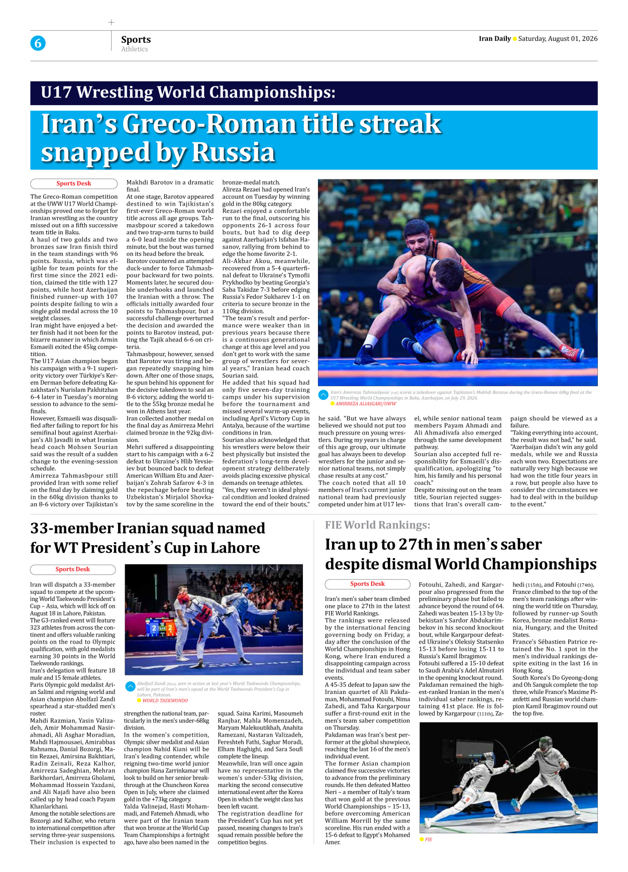 Iran Daily - Number Eight Thousand One Hundred and Seventy Eight - 01 August 2026 - Page 6