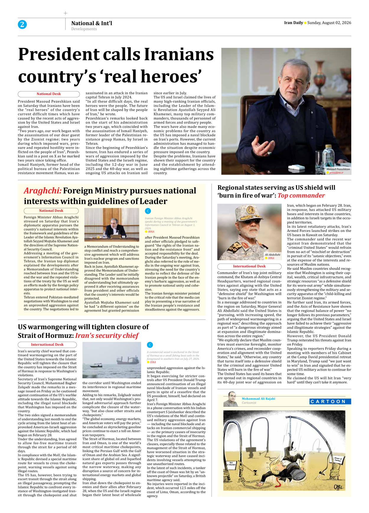 Iran Daily - Number Eight Thousand One Hundred and Seventy Nine - 02 August 2026 - Page 2