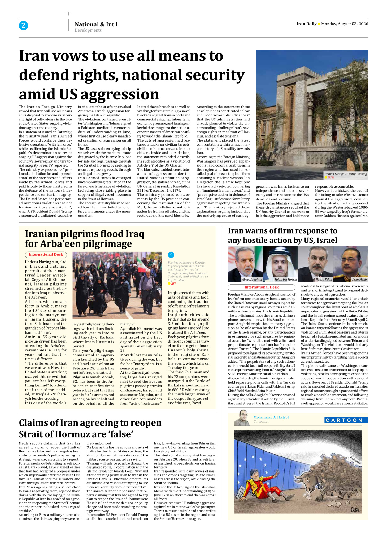 Iran Daily - Number Eight Thousand One Hundred and Eighty - 03 August 2026 - Page 2