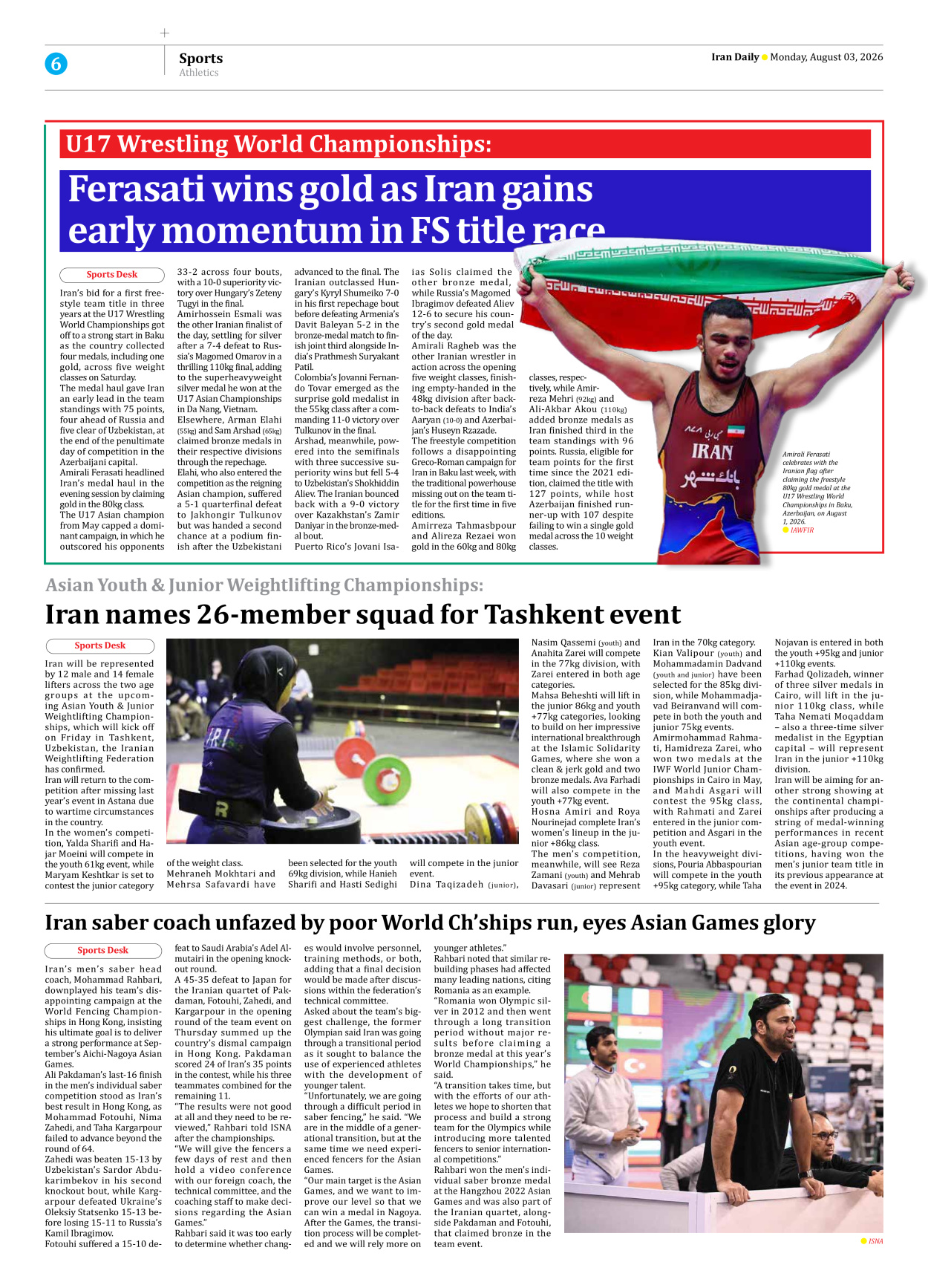 Iran Daily - Number Eight Thousand One Hundred and Eighty - 03 August 2026 - Page 6
