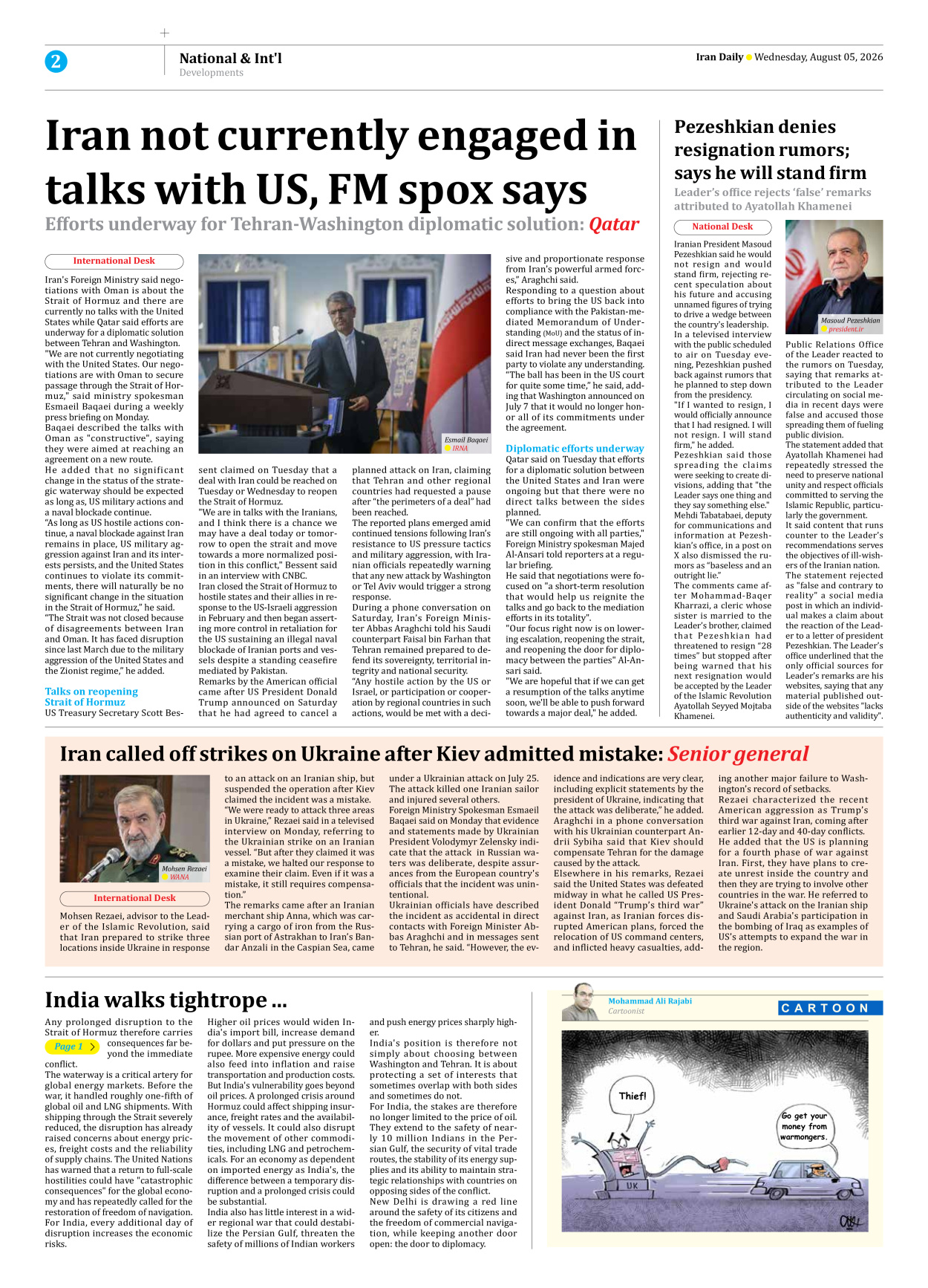 Iran Daily - Number Eight Thousand One Hundred and Eighty One - 05 August 2026 - Page 2