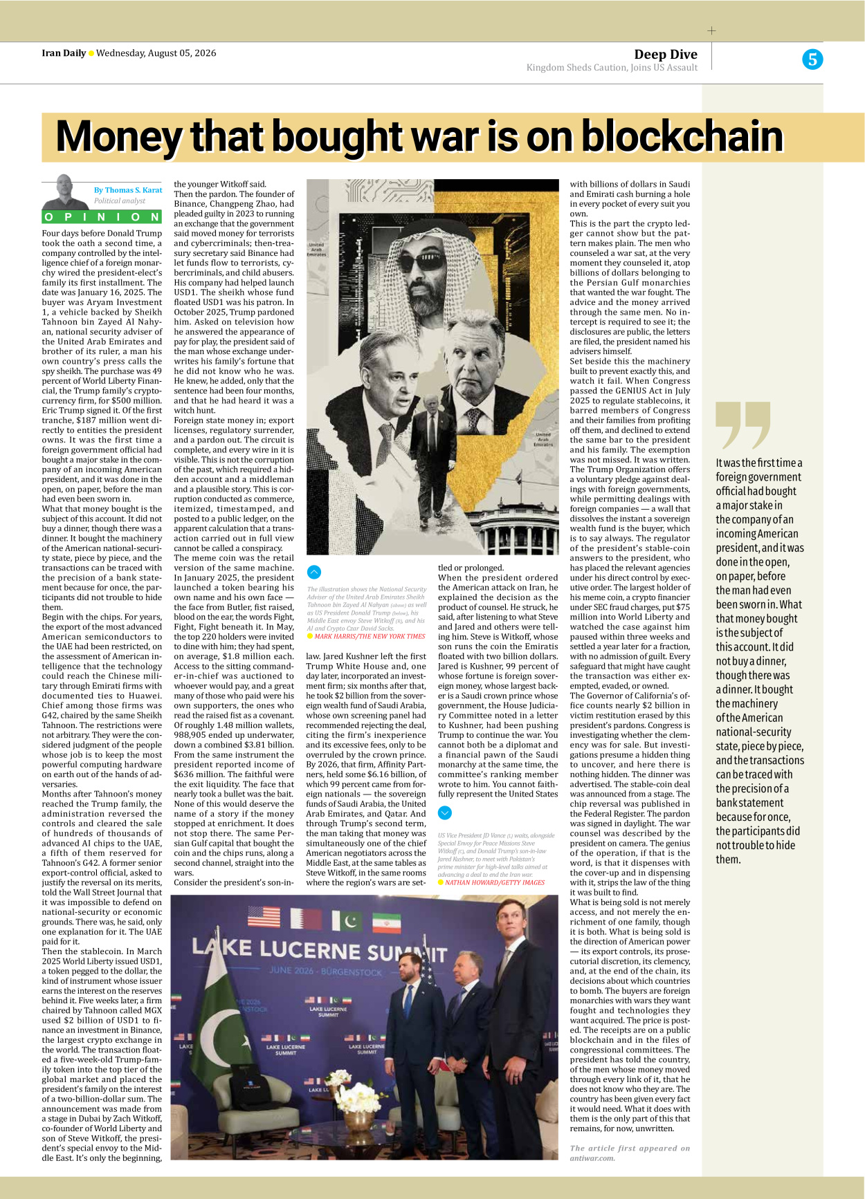 Iran Daily - Number Eight Thousand One Hundred and Eighty One - 05 August 2026 - Page 5