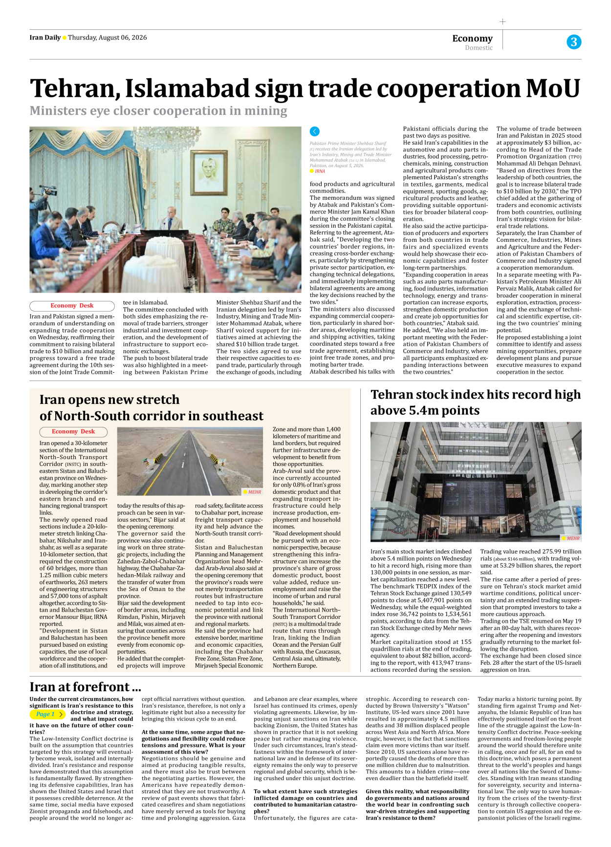 Iran Daily - Number Eight Thousand One Hundred and Eighty Two - 06 August 2026 - Page 3