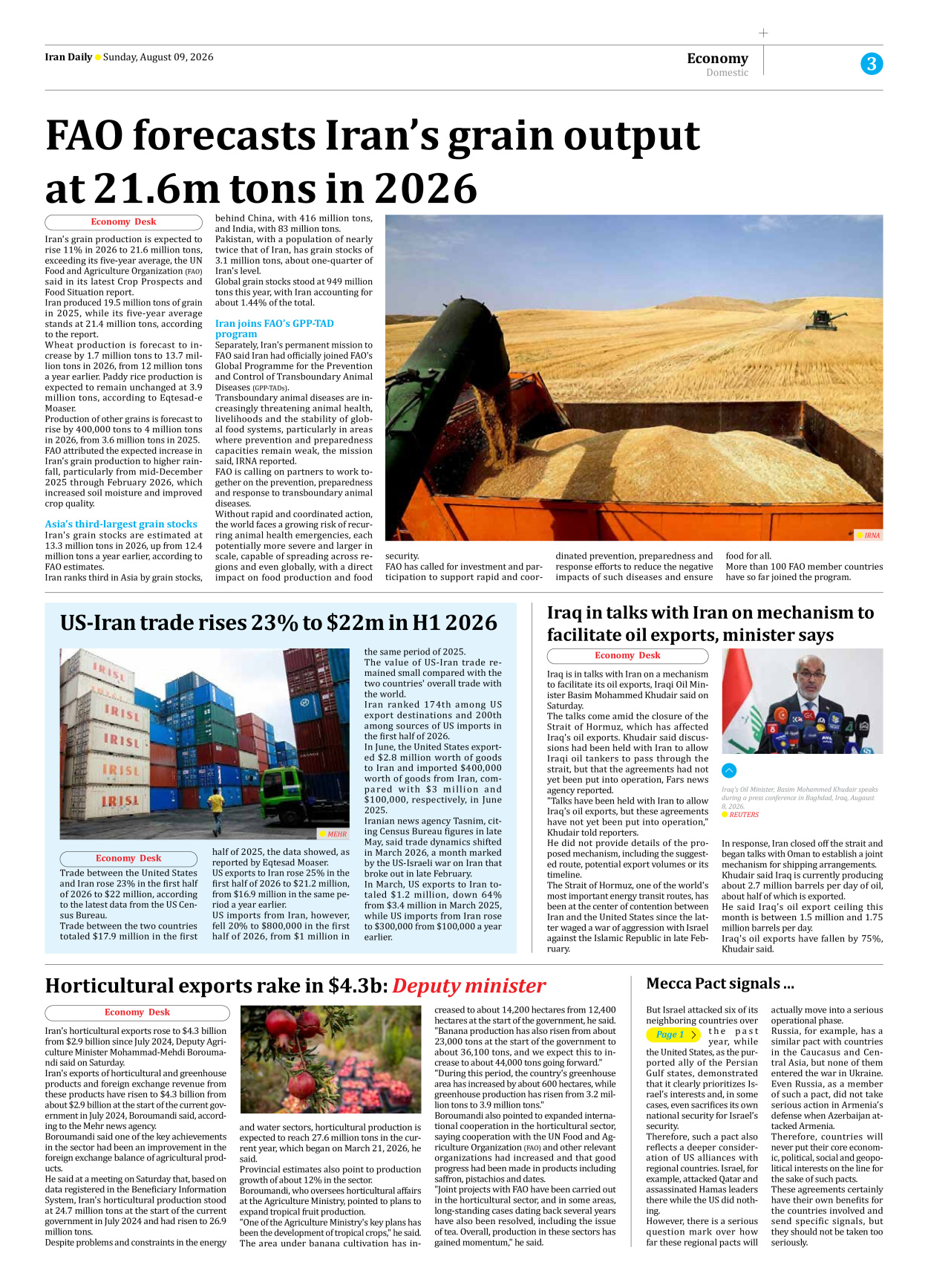 Iran Daily - Number Eight Thousand One Hundred and Eighty Four - 09 August 2026 - Page 3