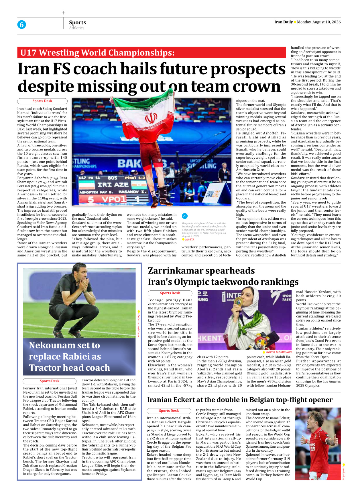 Iran Daily - Number Eight Thousand One Hundred and Eighty Five - 10 August 2026 - Page 6