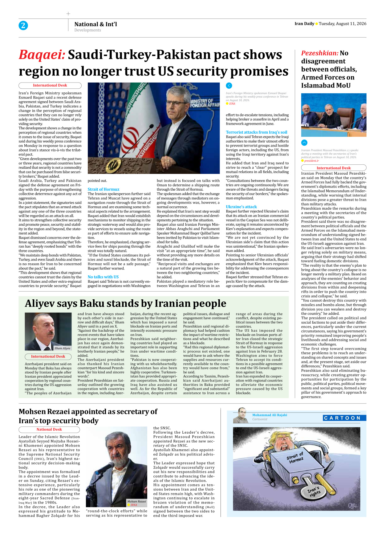 Iran Daily - Number Eight Thousand One Hundred and Eighty Six - 11 August 2026 - Page 2