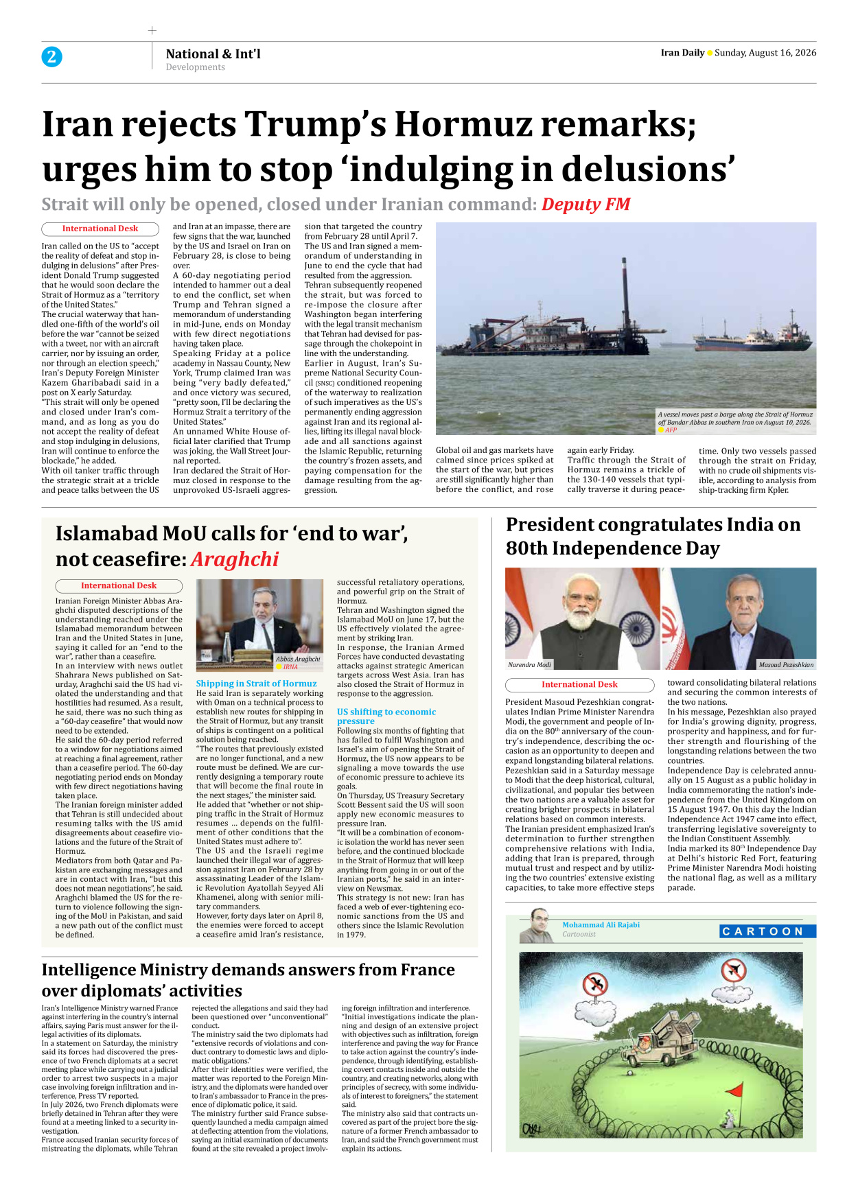 Iran Daily - Number Eight Thousand One Hundred and Eighty Eight - 16 August 2026 - Page 2