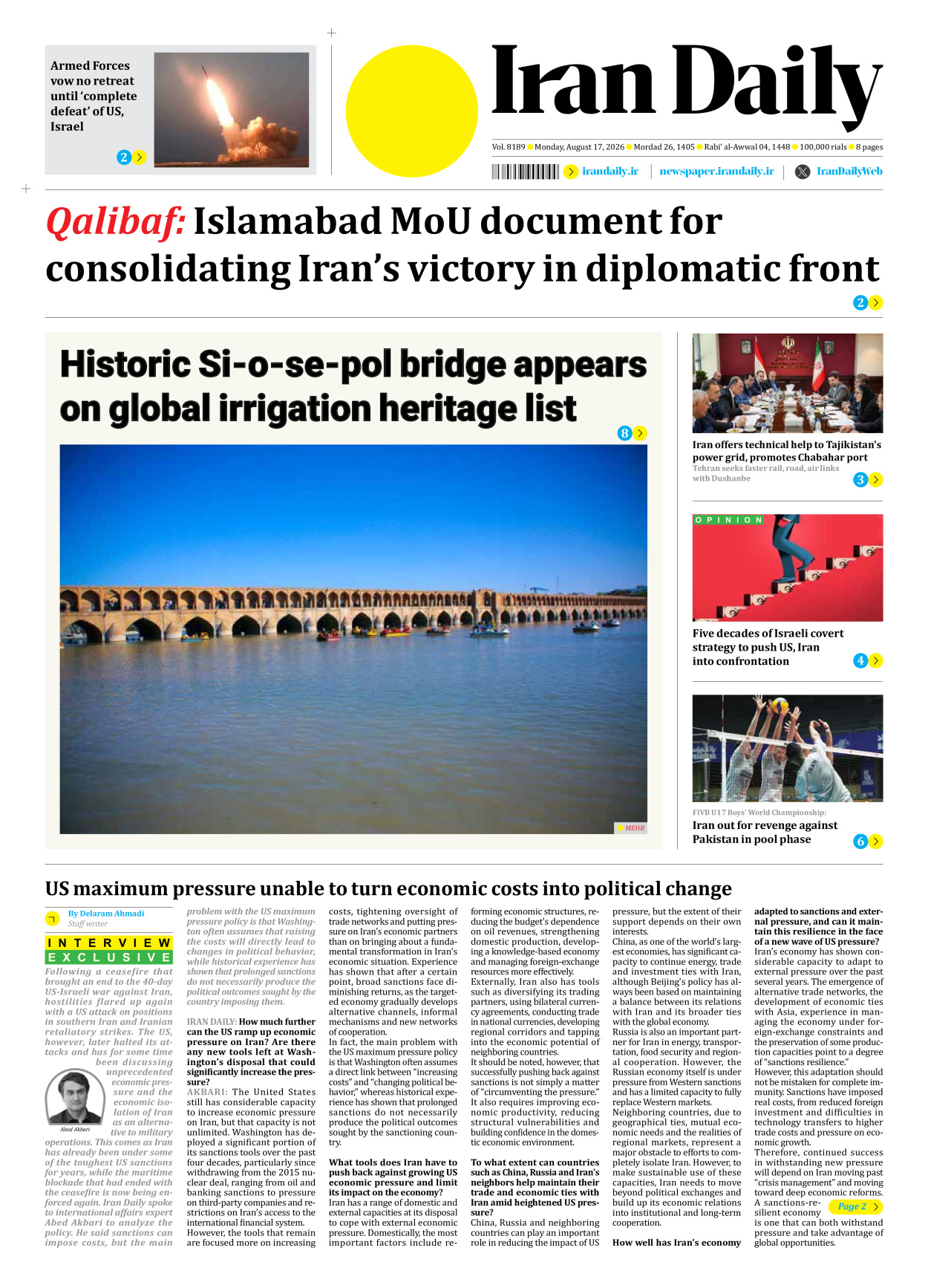 Iran Daily - Number Eight Thousand One Hundred and Eighty Nine - 17 August 2026