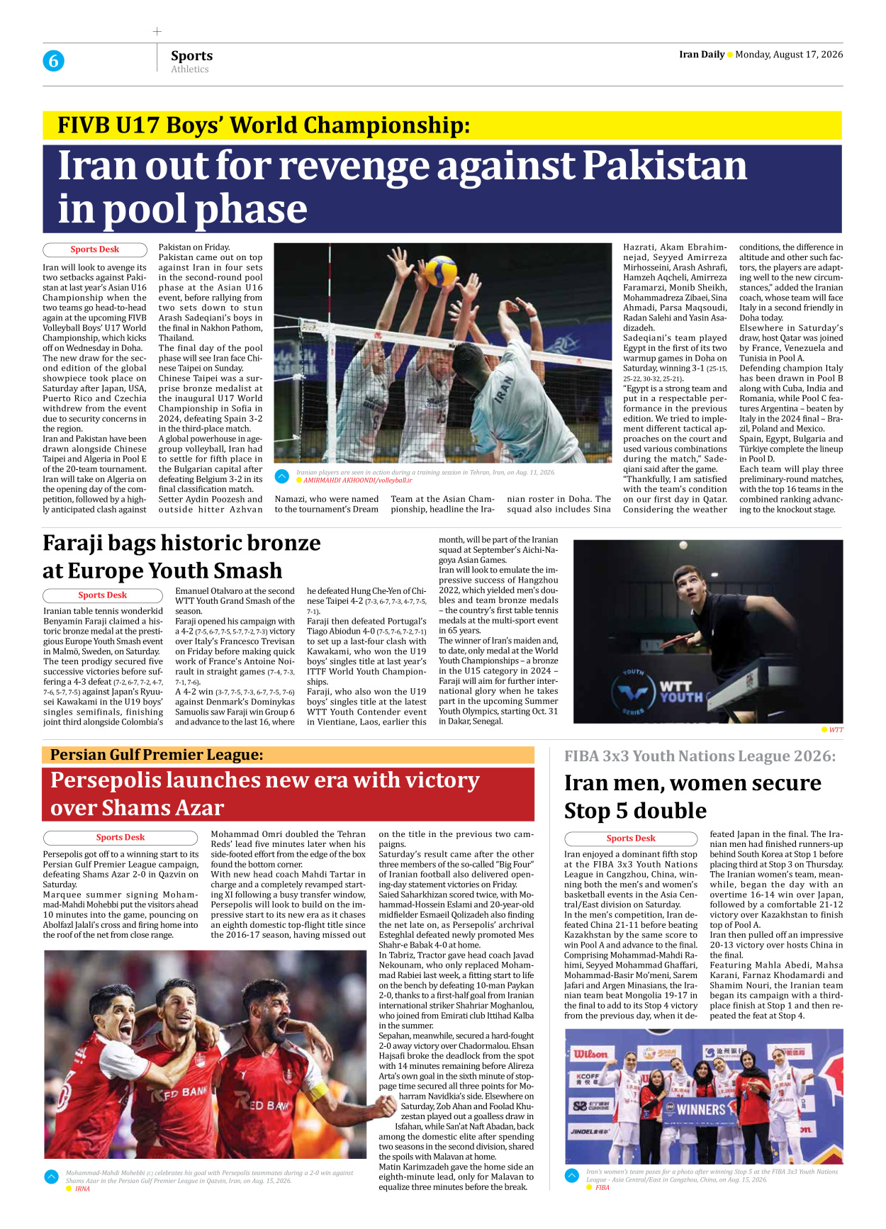 Iran Daily - Number Eight Thousand One Hundred and Eighty Nine - 17 August 2026 - Page 6