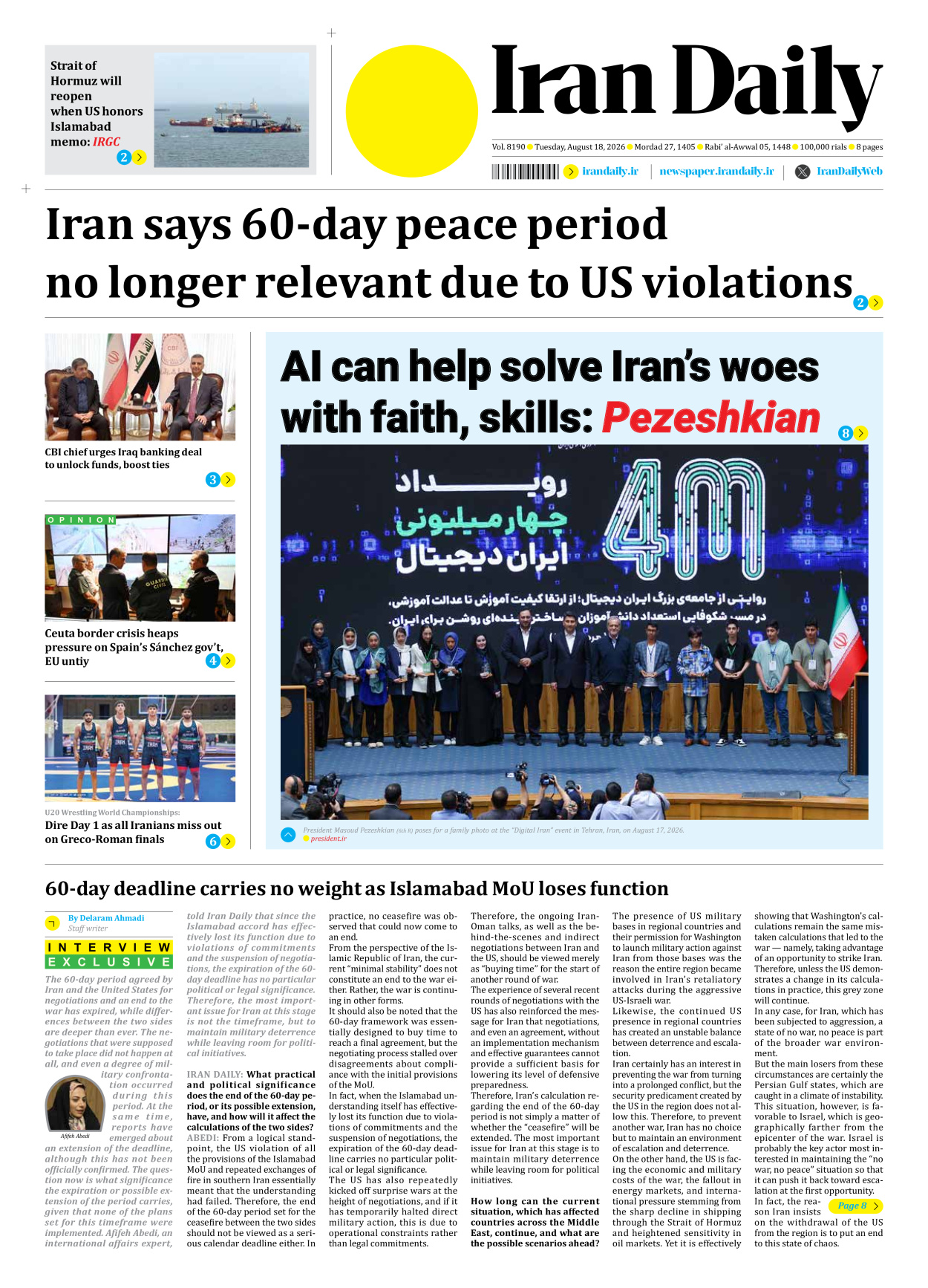 Iran Daily - Number Eight Thousand One Hundred and Ninety - 18 August 2026