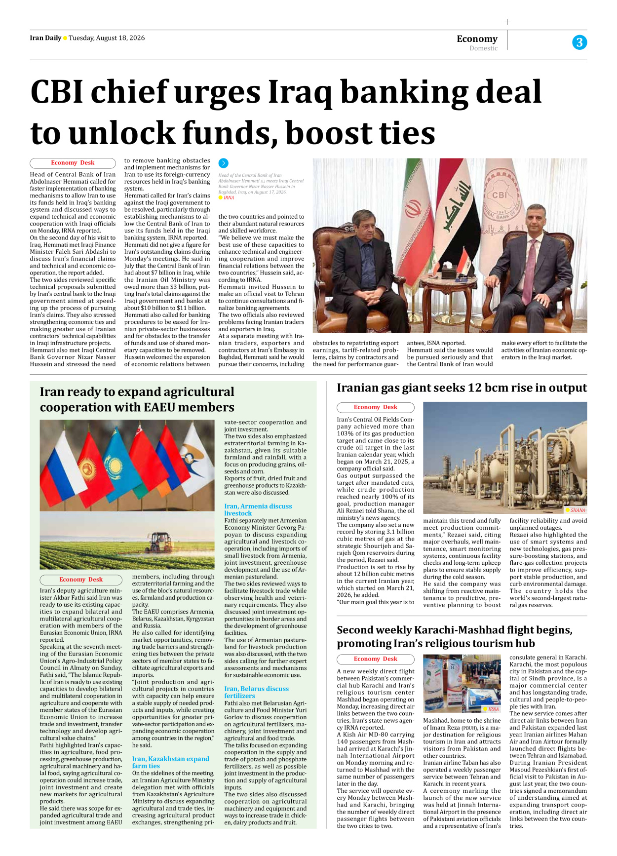 Iran Daily - Number Eight Thousand One Hundred and Ninety - 18 August 2026 - Page 3