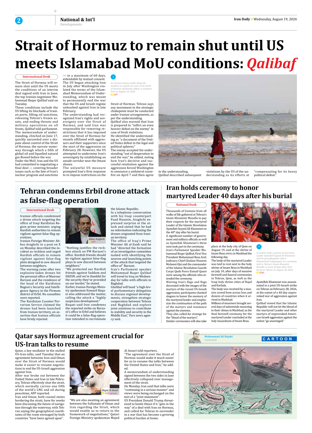 Iran Daily - Number Eight Thousand One Hundred and Ninety One - 19 August 2026 - Page 2