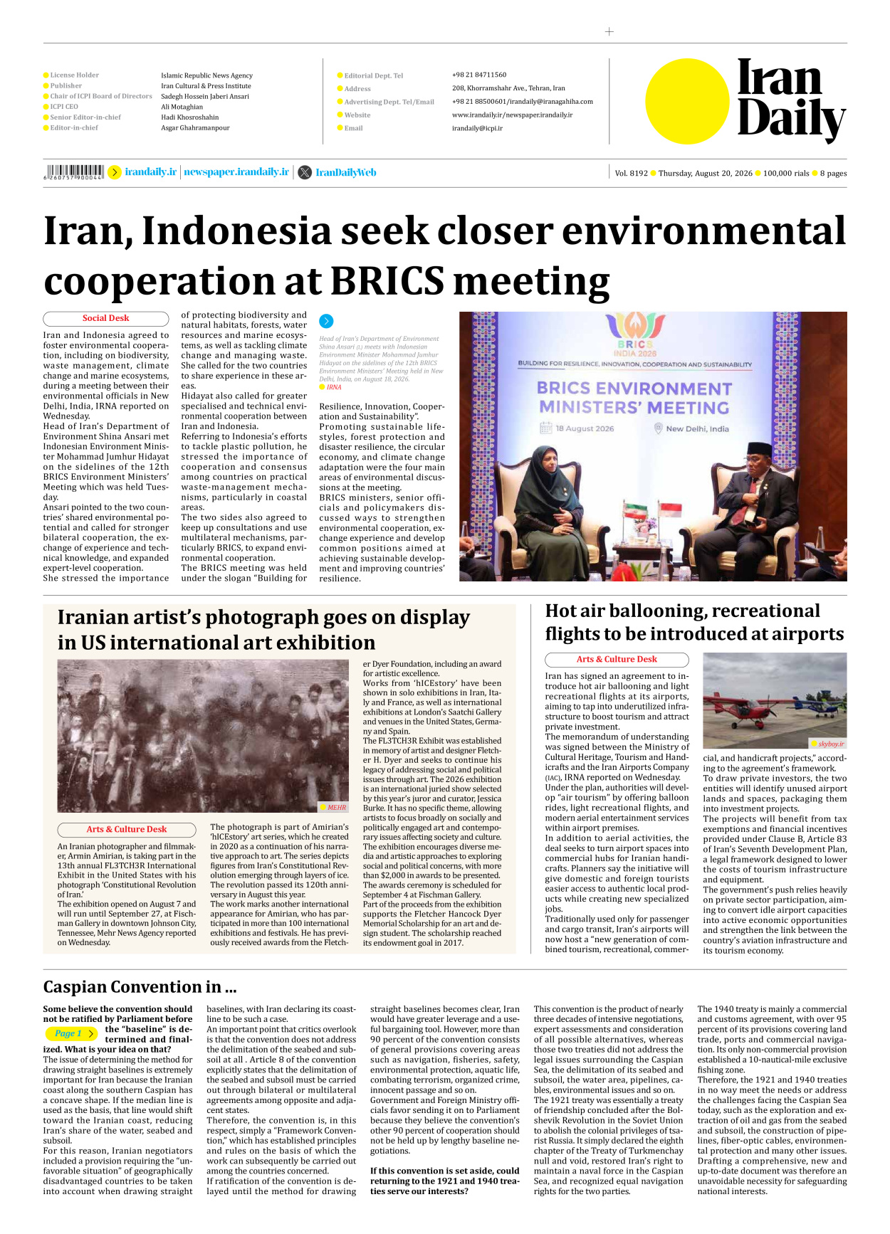 Iran Daily - Number Eight Thousand One Hundred and Ninety Two - 20 August 2026 - Page 8