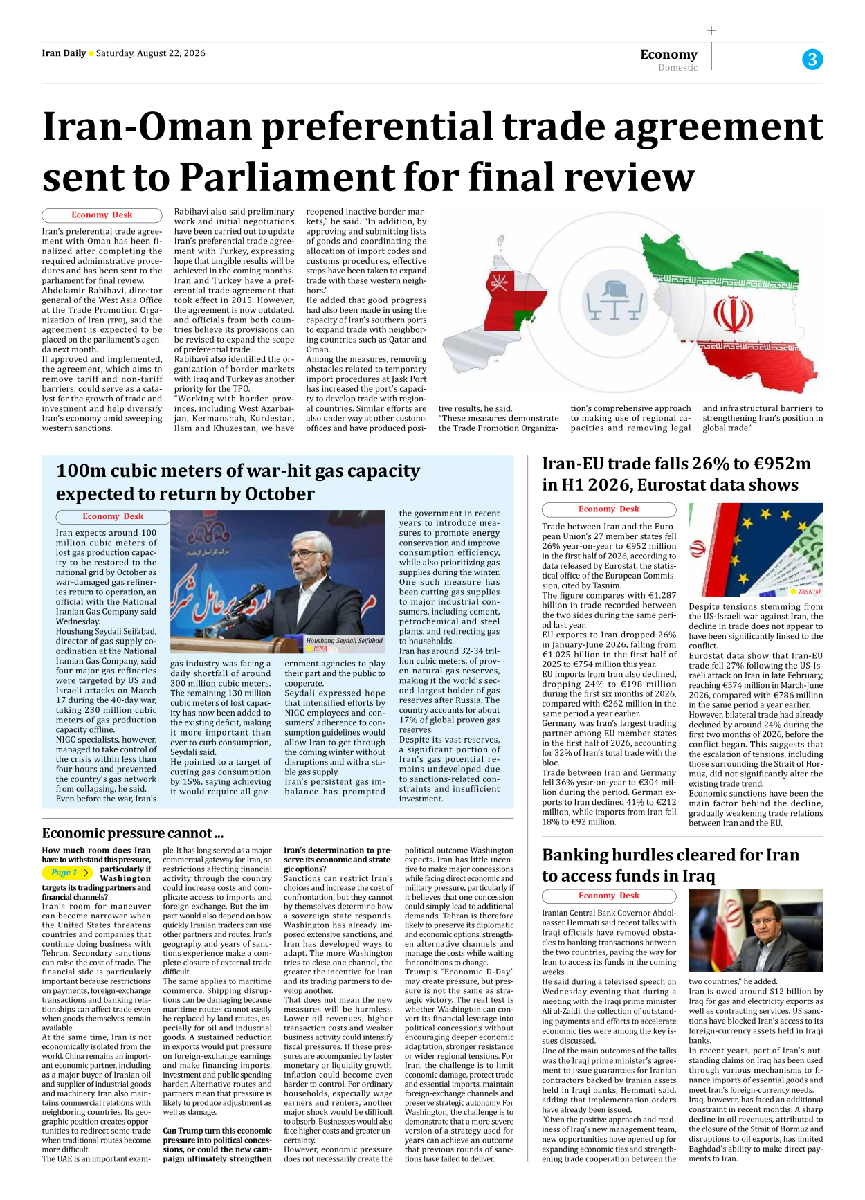 Iran Daily - Number Eight Thousand One Hundred and Ninety Three - 22 August 2026 - Page 3