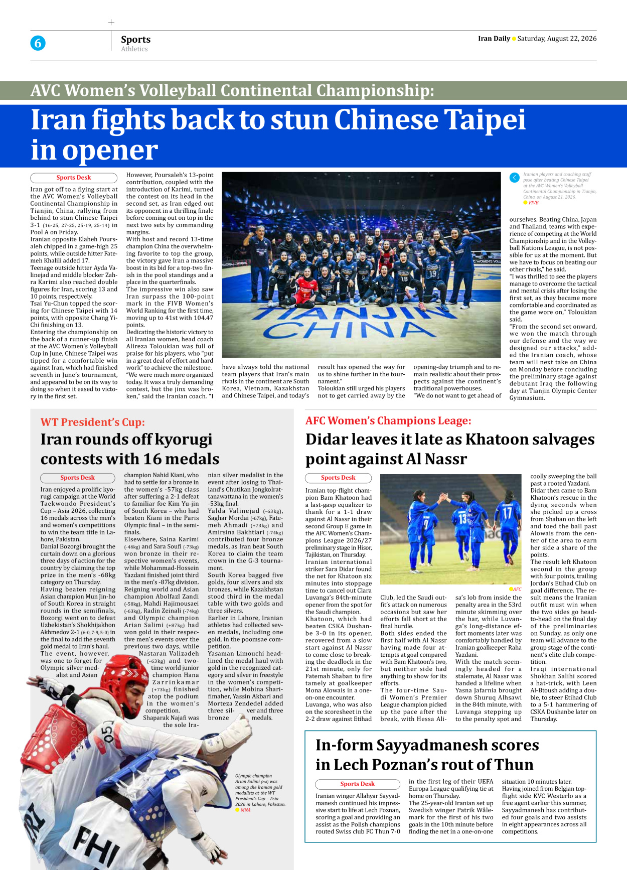 Iran Daily - Number Eight Thousand One Hundred and Ninety Three - 22 August 2026 - Page 6