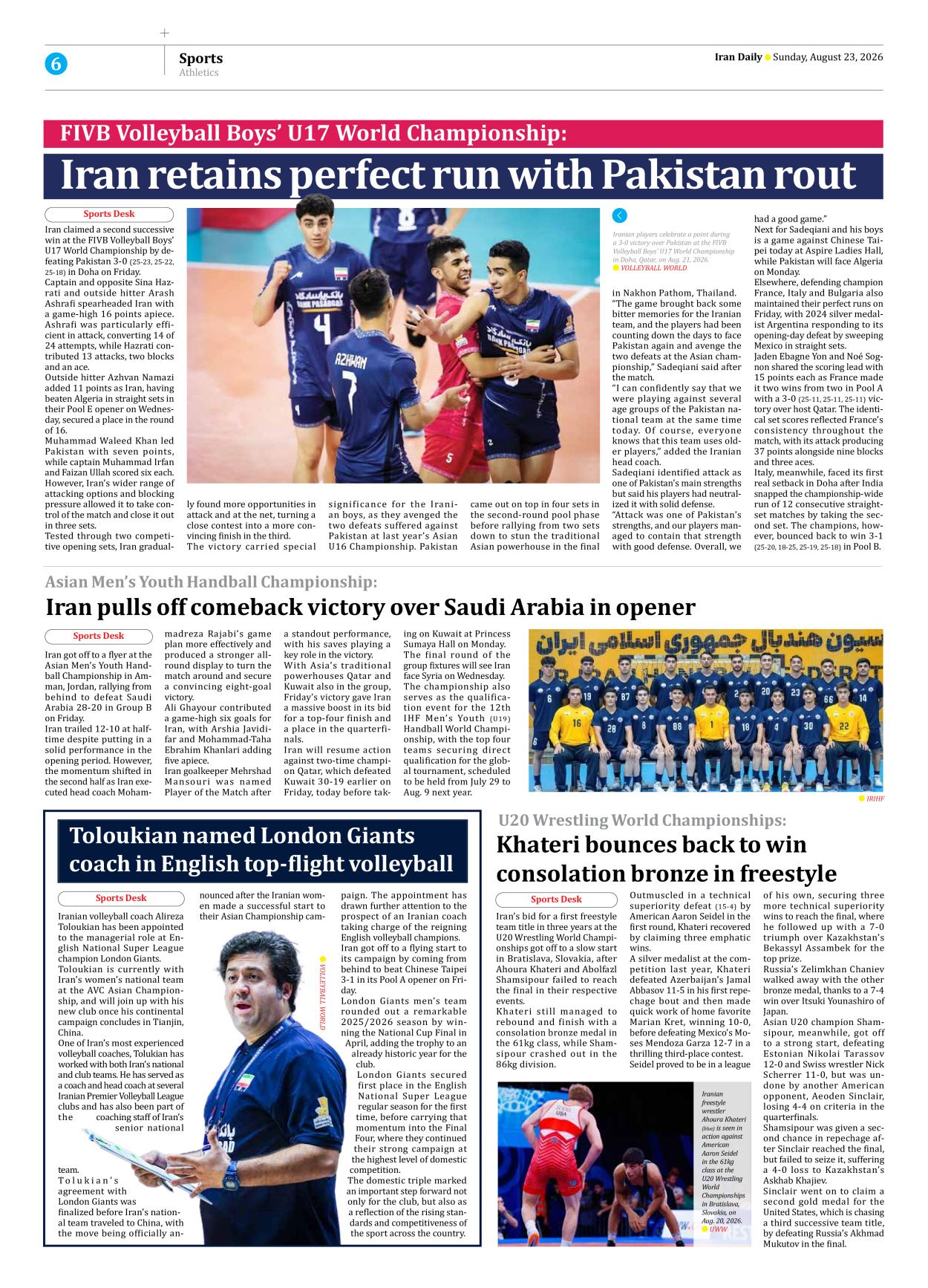 Iran Daily - Number Eight Thousand One Hundred and Ninety Four - 23 August 2026 - Page 6