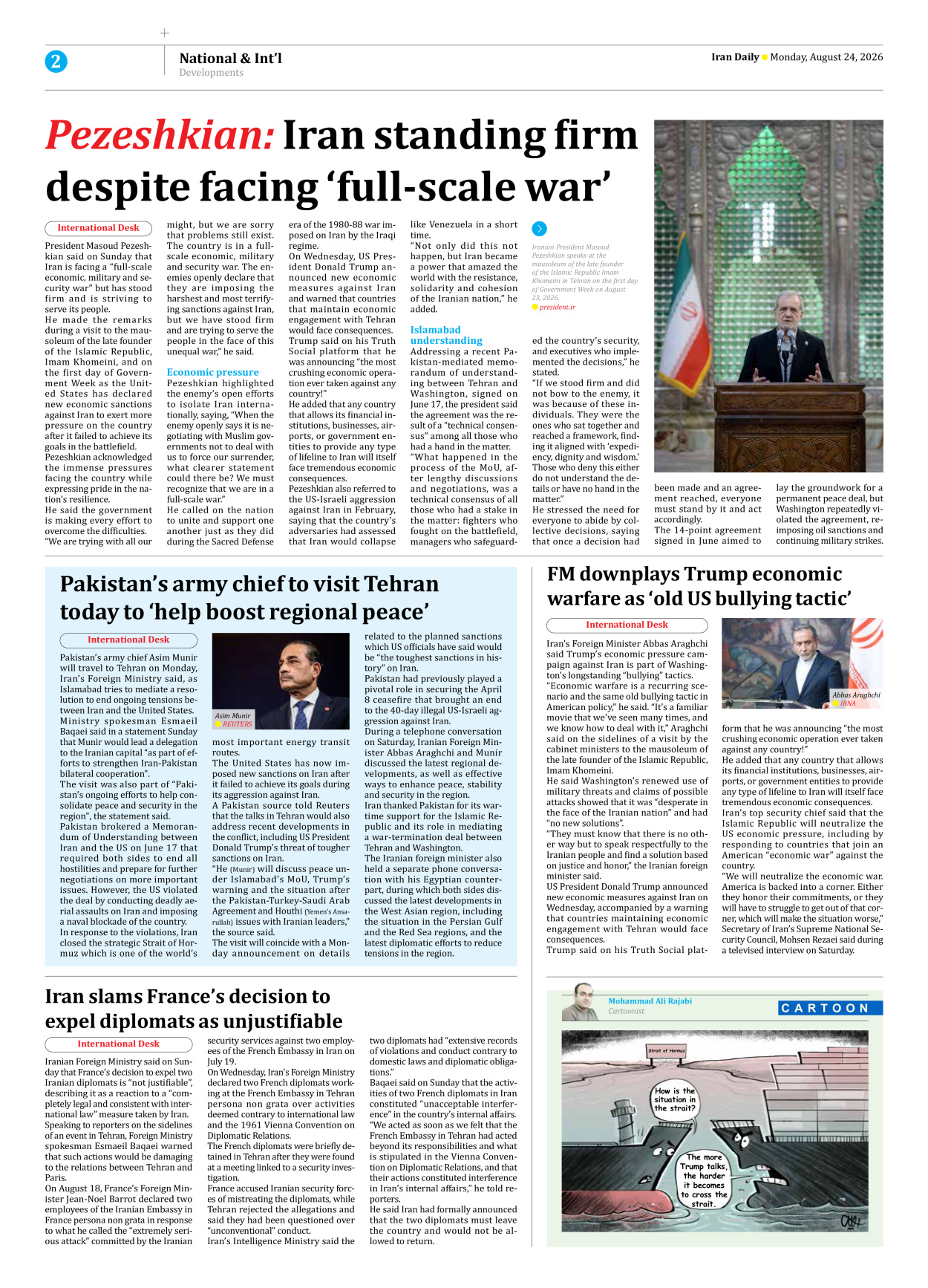 Iran Daily - Number Eight Thousand One Hundred and Ninety Five - 24 August 2026 - Page 2