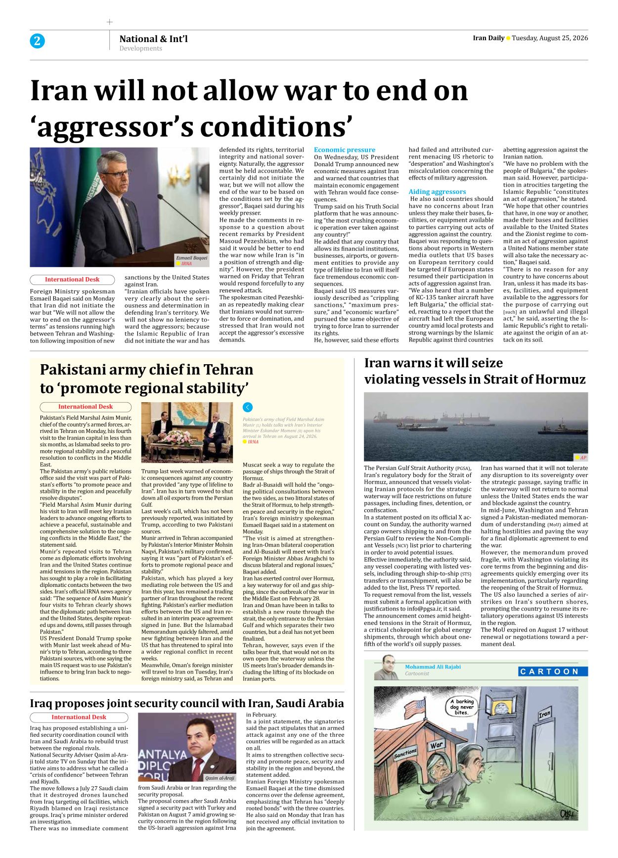 Iran Daily - Number Eight Thousand One Hundred and Ninety Six - 25 August 2026 - Page 2