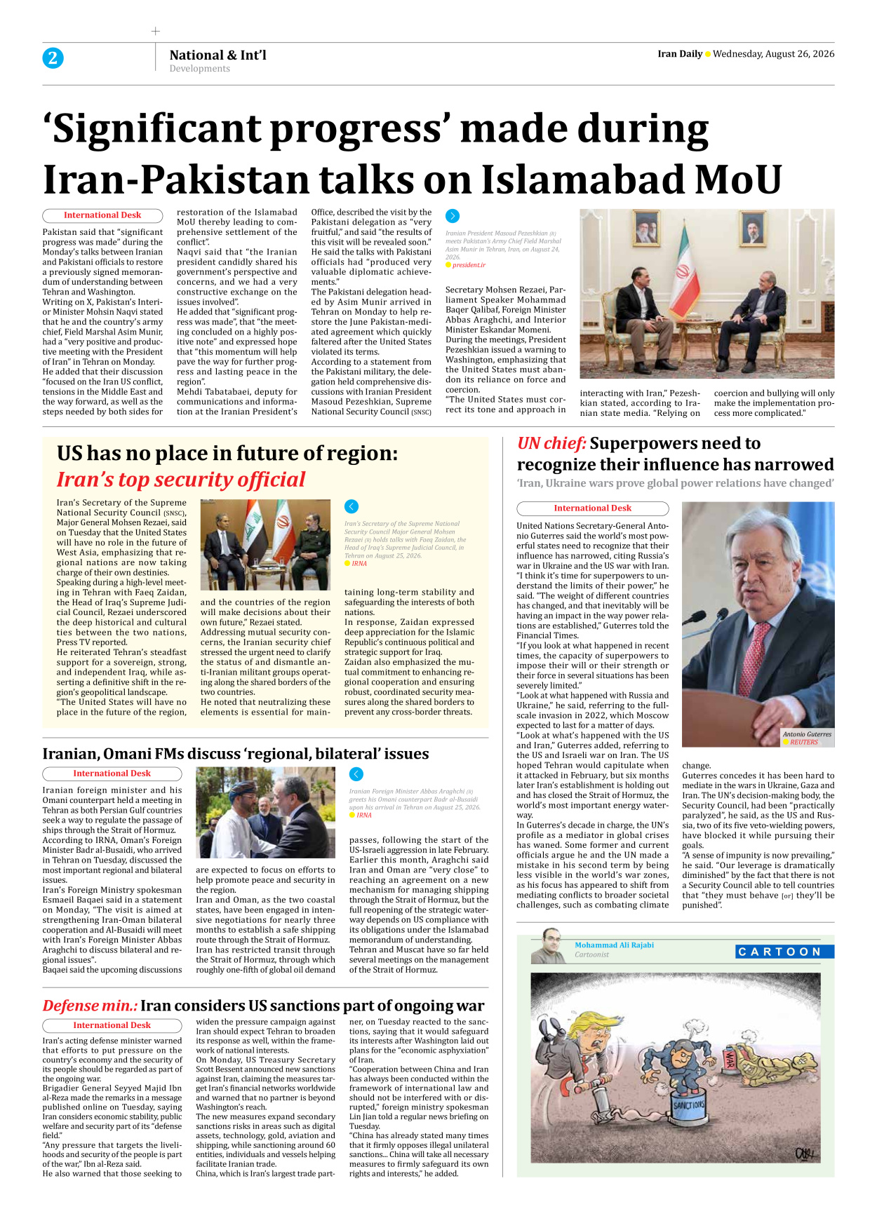 Iran Daily - Number Eight Thousand One Hundred and Ninety Seven - 26 August 2026 - Page 2