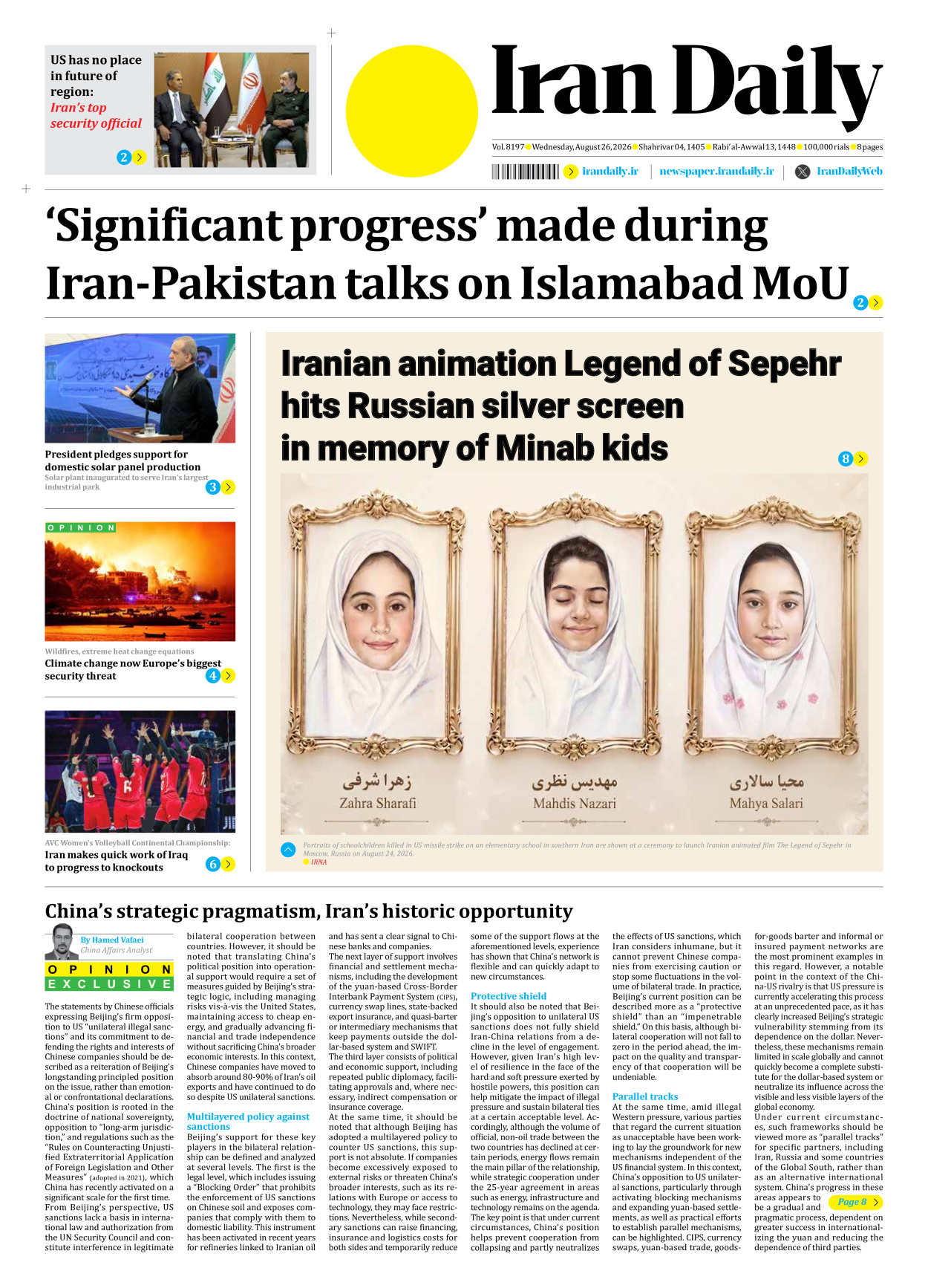 Iran Daily - Number Eight Thousand One Hundred and Ninety Seven - 26 August 2026