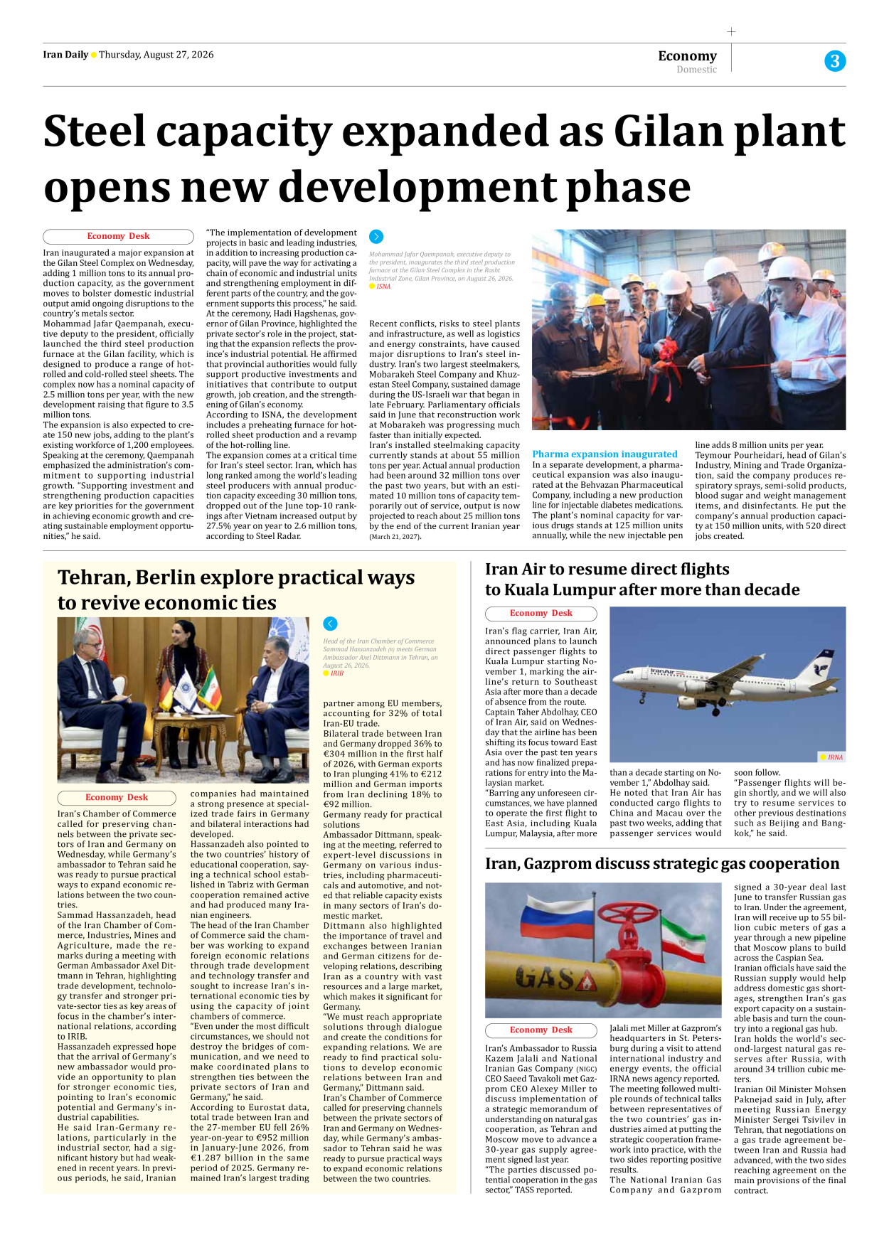 Iran Daily - Number Eight Thousand One Hundred and Ninety Eight - 27 August 2026 - Page 3