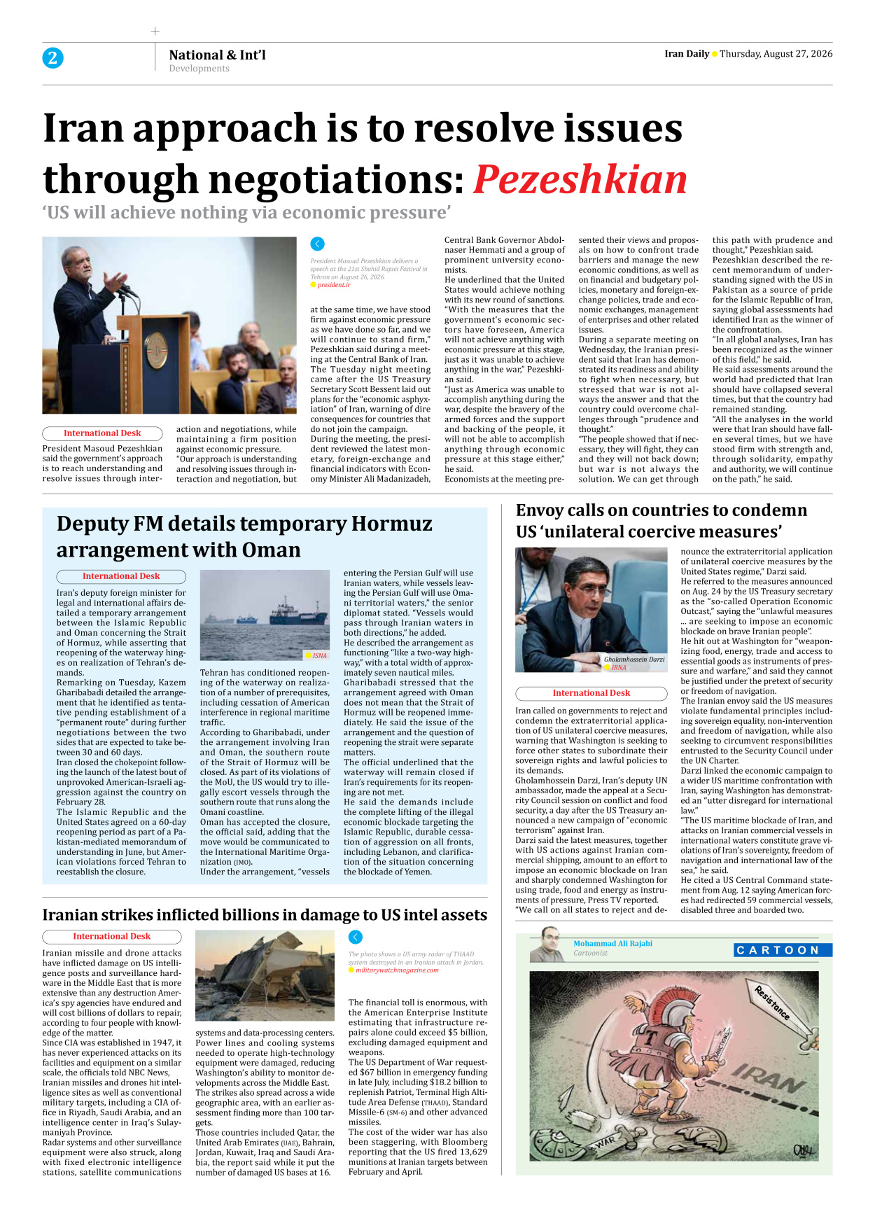Iran Daily - Number Eight Thousand One Hundred and Ninety Eight - 27 August 2026 - Page 2