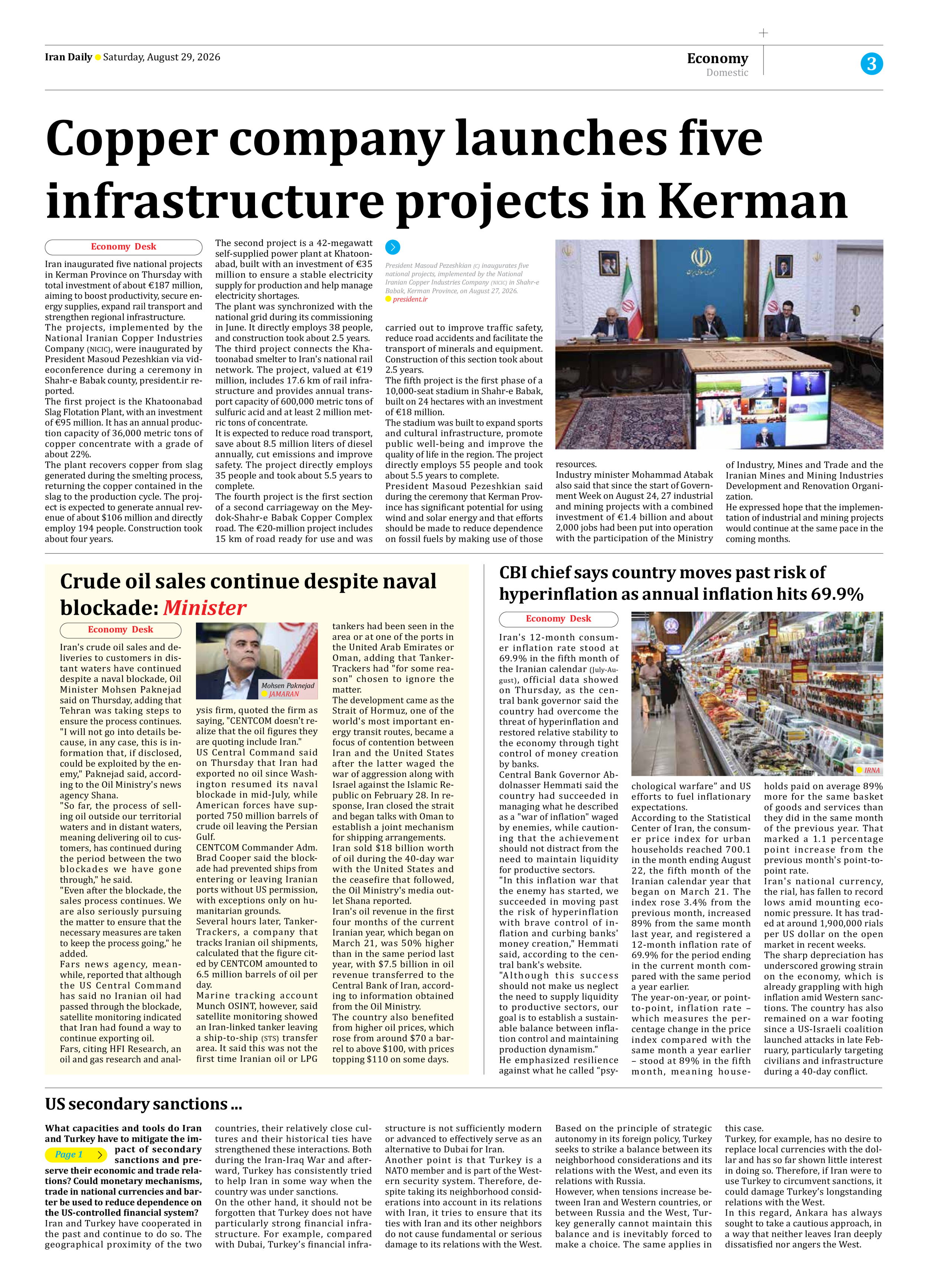 Iran Daily - Number Eight Thousand One Hundred and Ninety Nine - 29 August 2026 - Page 3