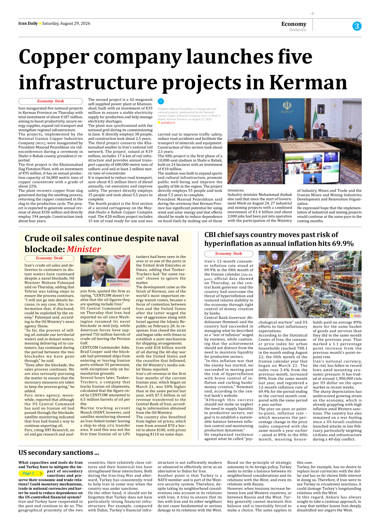 Iran Daily - Number Eight Thousand One Hundred and Ninety Nine - 29 August 2026 - Page 3