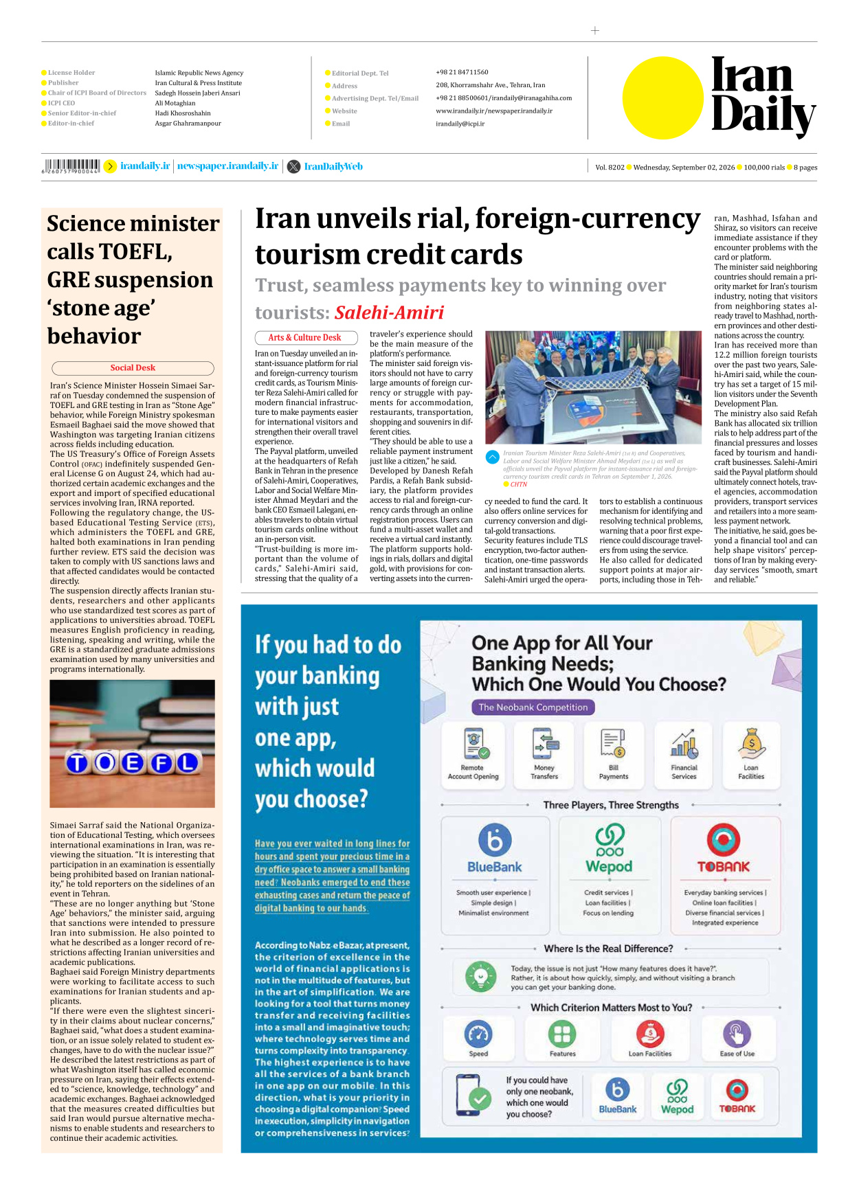 Iran Daily - Number Eight Thousand Two Hundred and Two - 02 September 2026 - Page 8